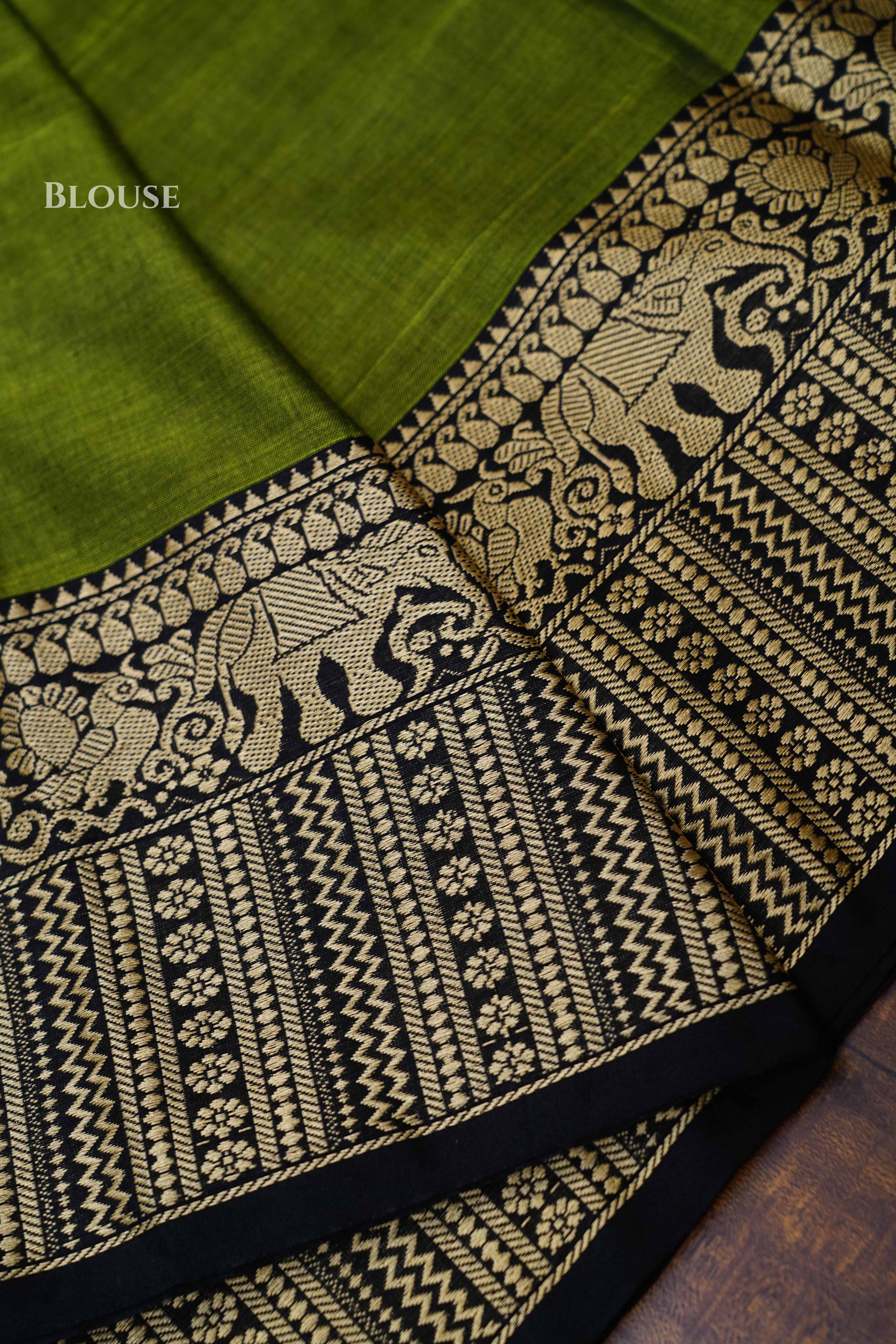 Olive Green  Narayanpet Cotton Saree