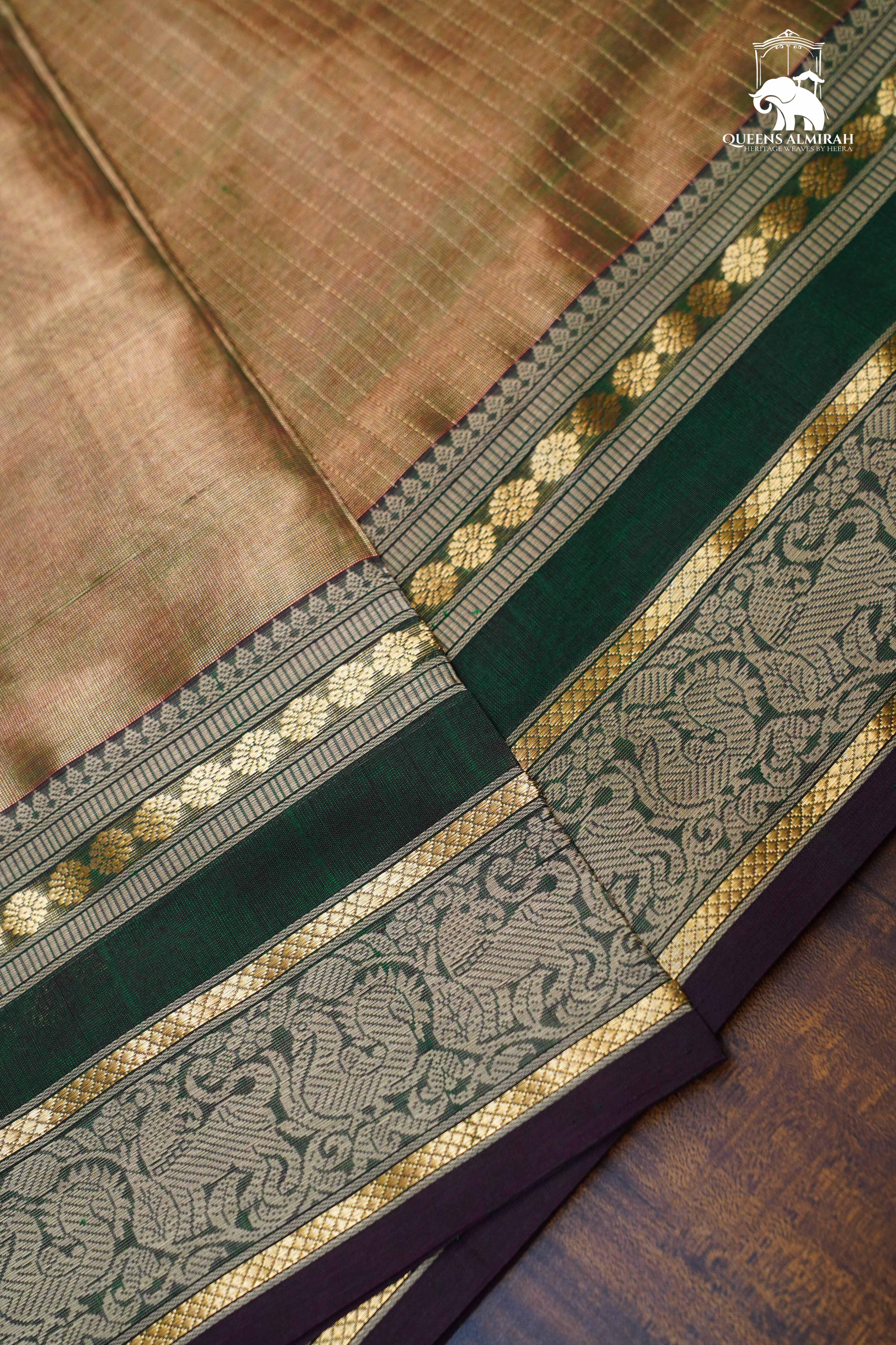Dual Shade Of Green-Royal Karaikudi Chettinad Tissue Silk Cotton Saree