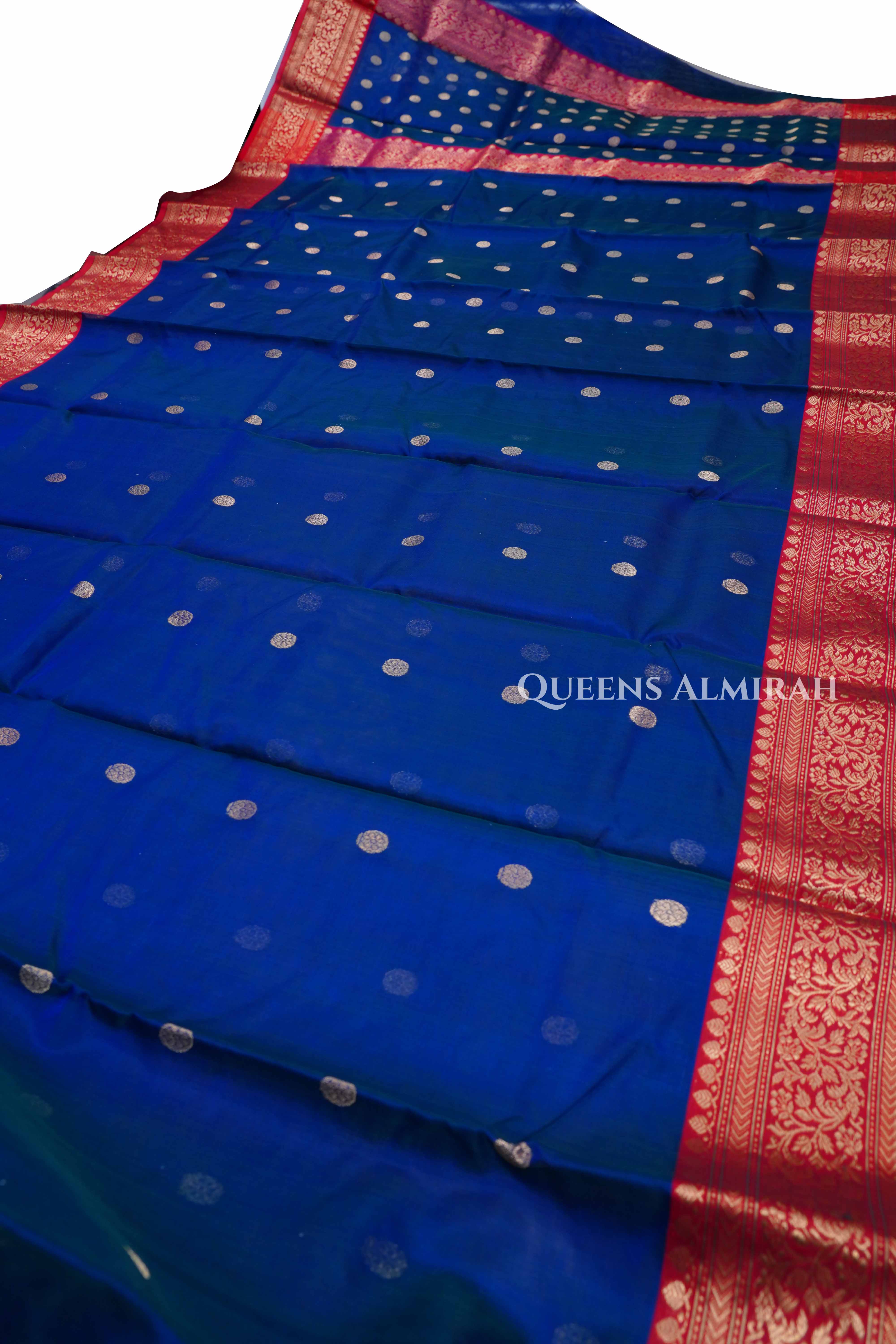 Ink Blue With Red Chanderi Katan Silk Handloom Saree