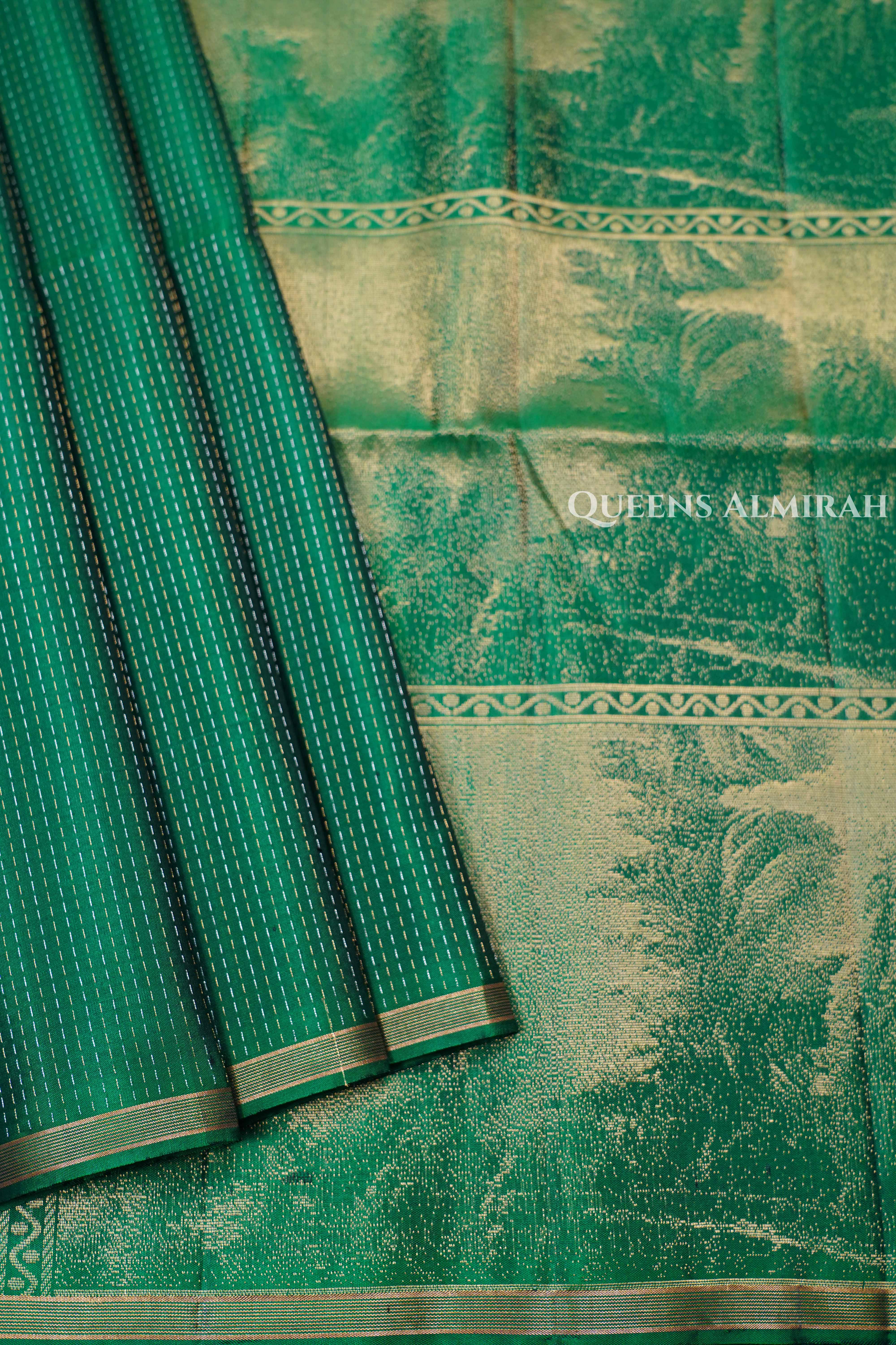 Dark Green Pure Soft Silk Saree