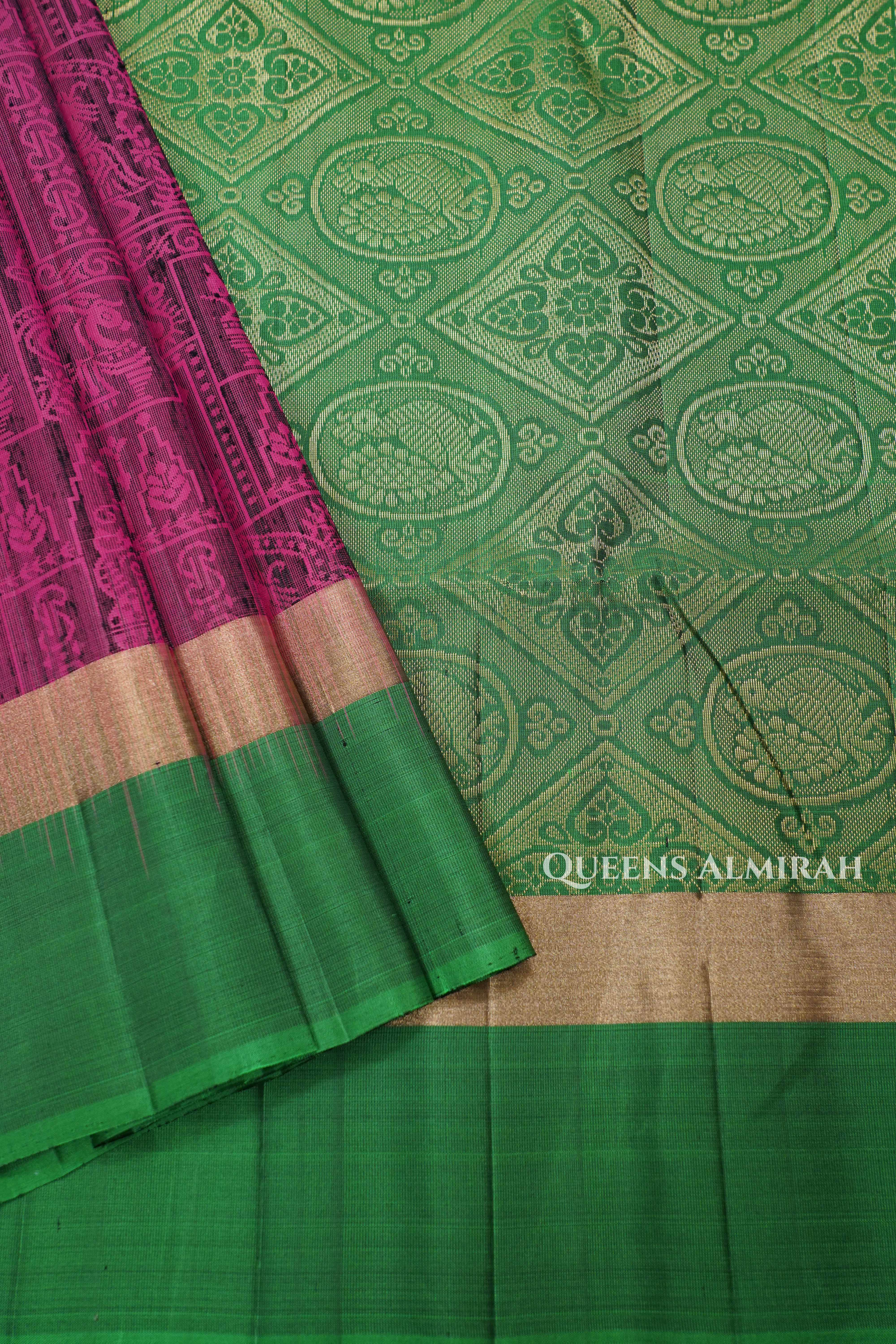 Onion Pink With Green Dupion Silk Saree