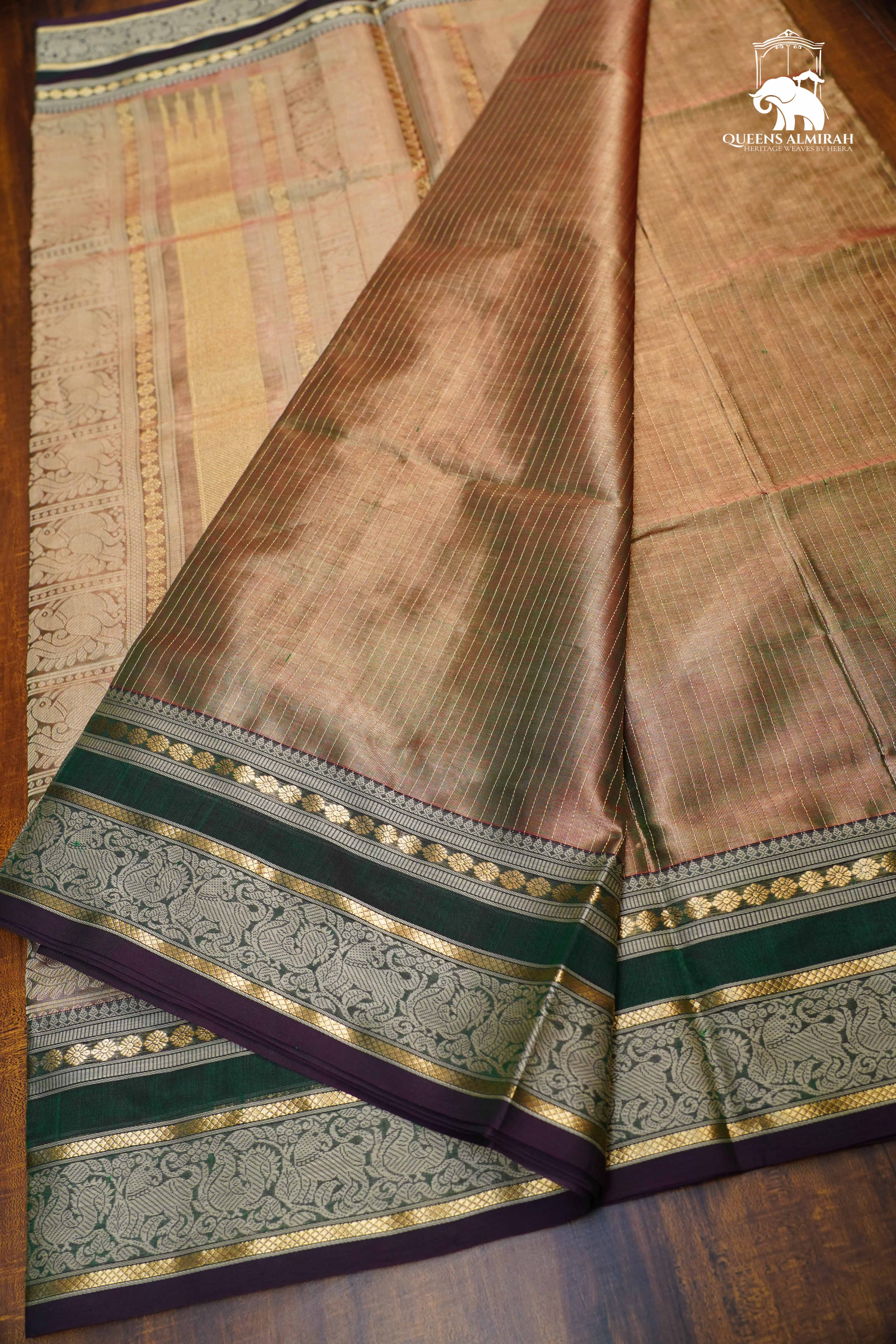 Dual Shade Of Green-Royal Karaikudi Chettinad Tissue Silk Cotton Saree