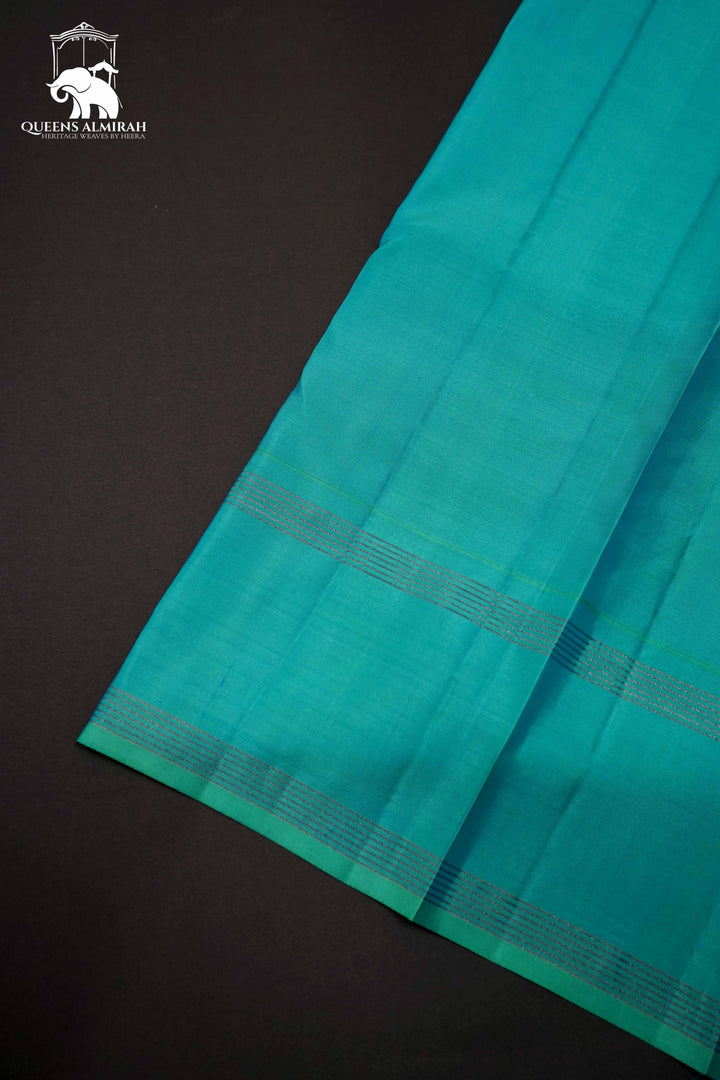 LIGHT TURQOISE BLUE WITH WOVEN BORDER KANCHIVARAM SILK SAREE - Queens Jewel Emporium