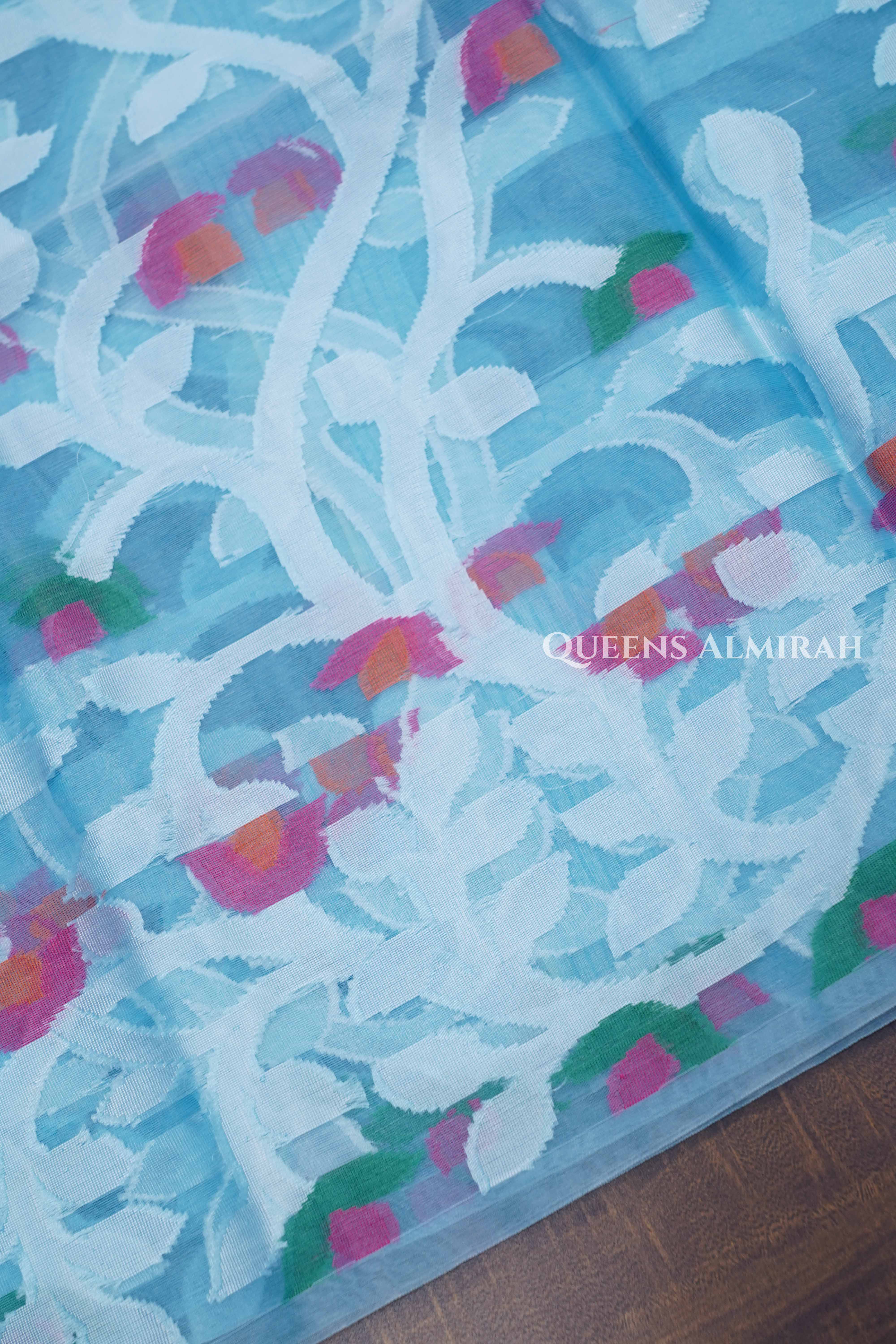 Ice Blue Muslin Jamdani Saree