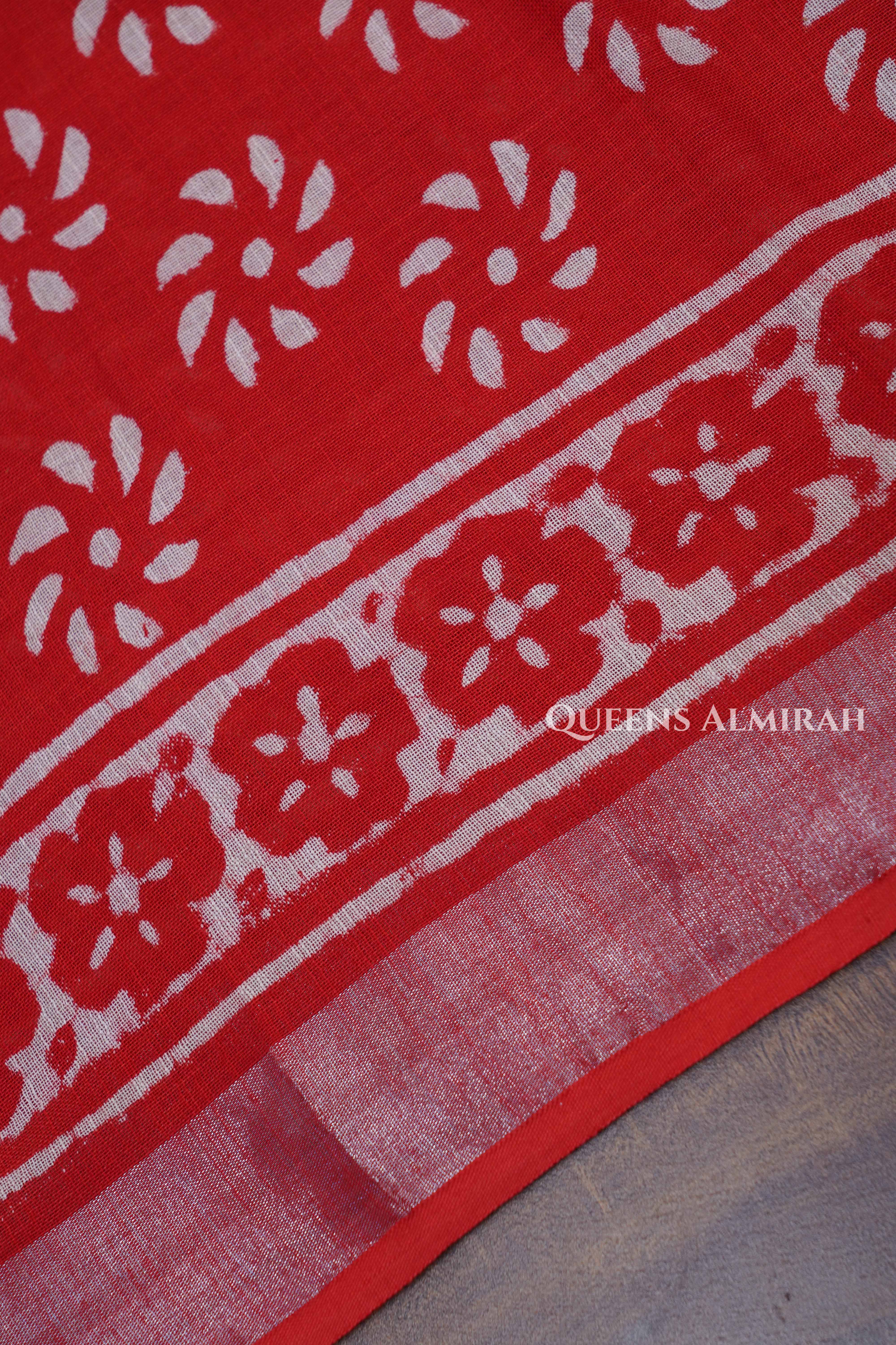 Red Linen Cotton Saree