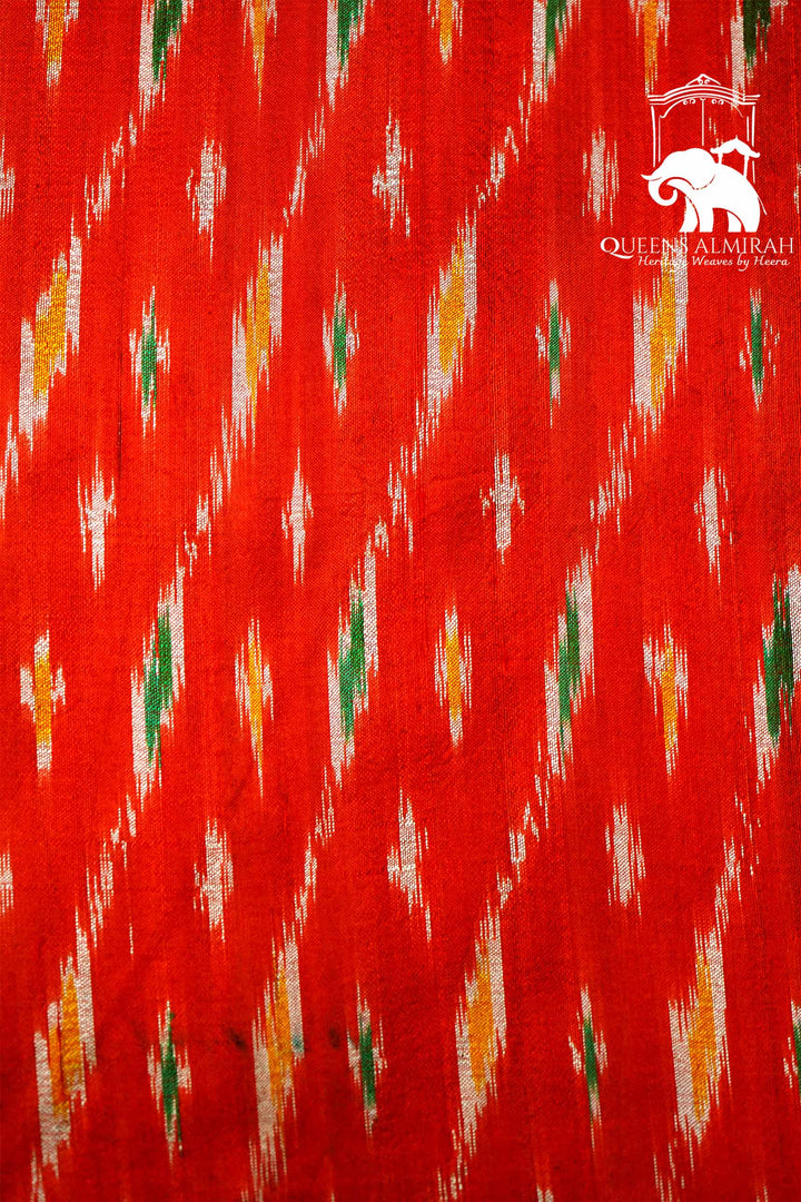 REDISH ORANGE WITH TEA GREEN MULBERRY SILK SAREE - Queens Jewel Emporium