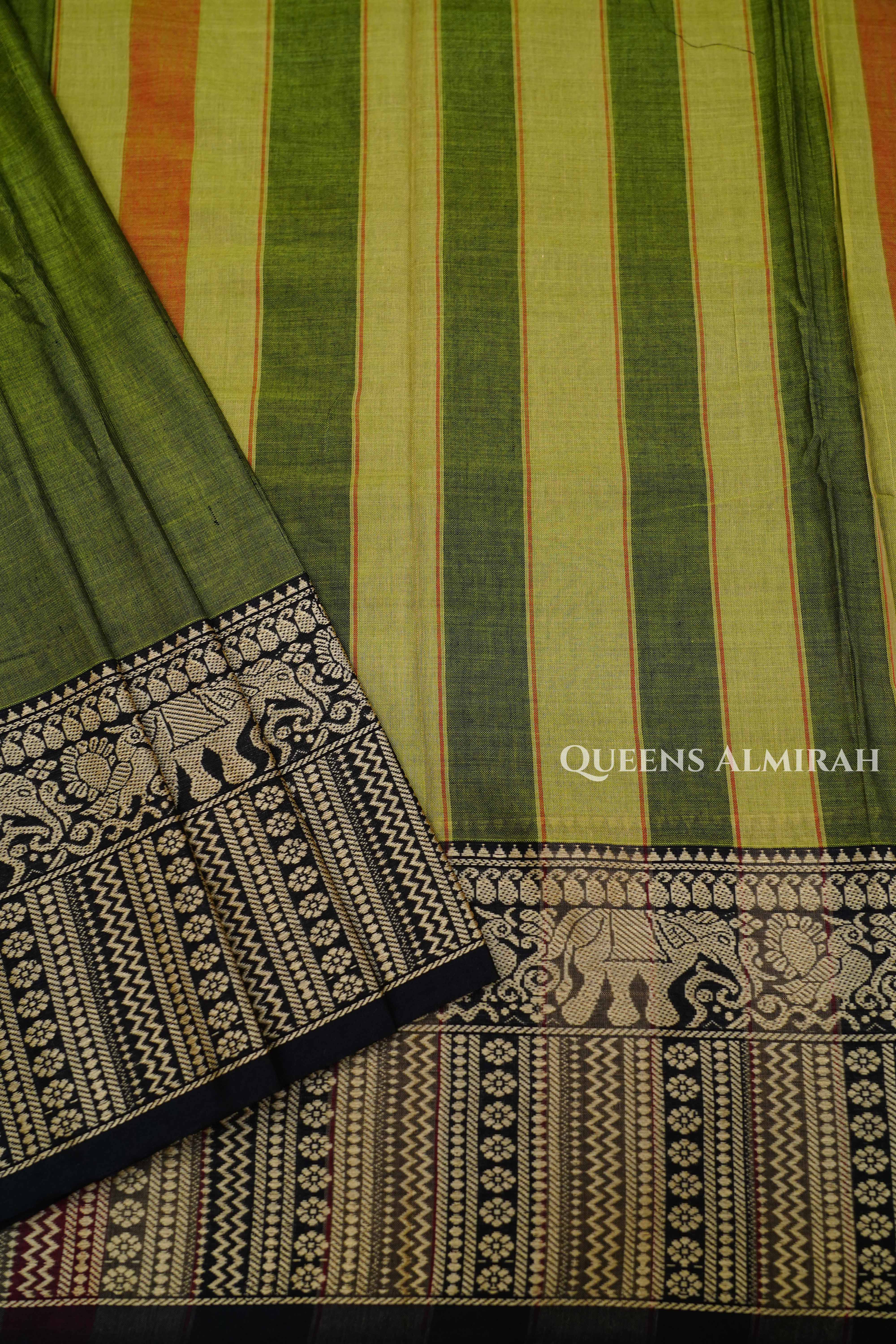 Olive Green  Narayanpet Cotton Saree