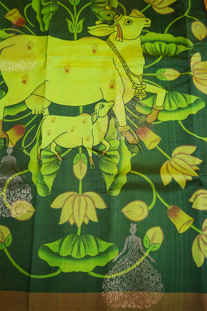 AVOCADO GREEN WITH LEMON GINGER KANCHIVARAM SILK SAREE - Queens Jewel Emporium