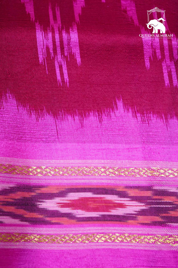 ROYAL PINK WITH BRIGHT PINK MULBERRY SILK SAREE - Queens Jewel Emporium