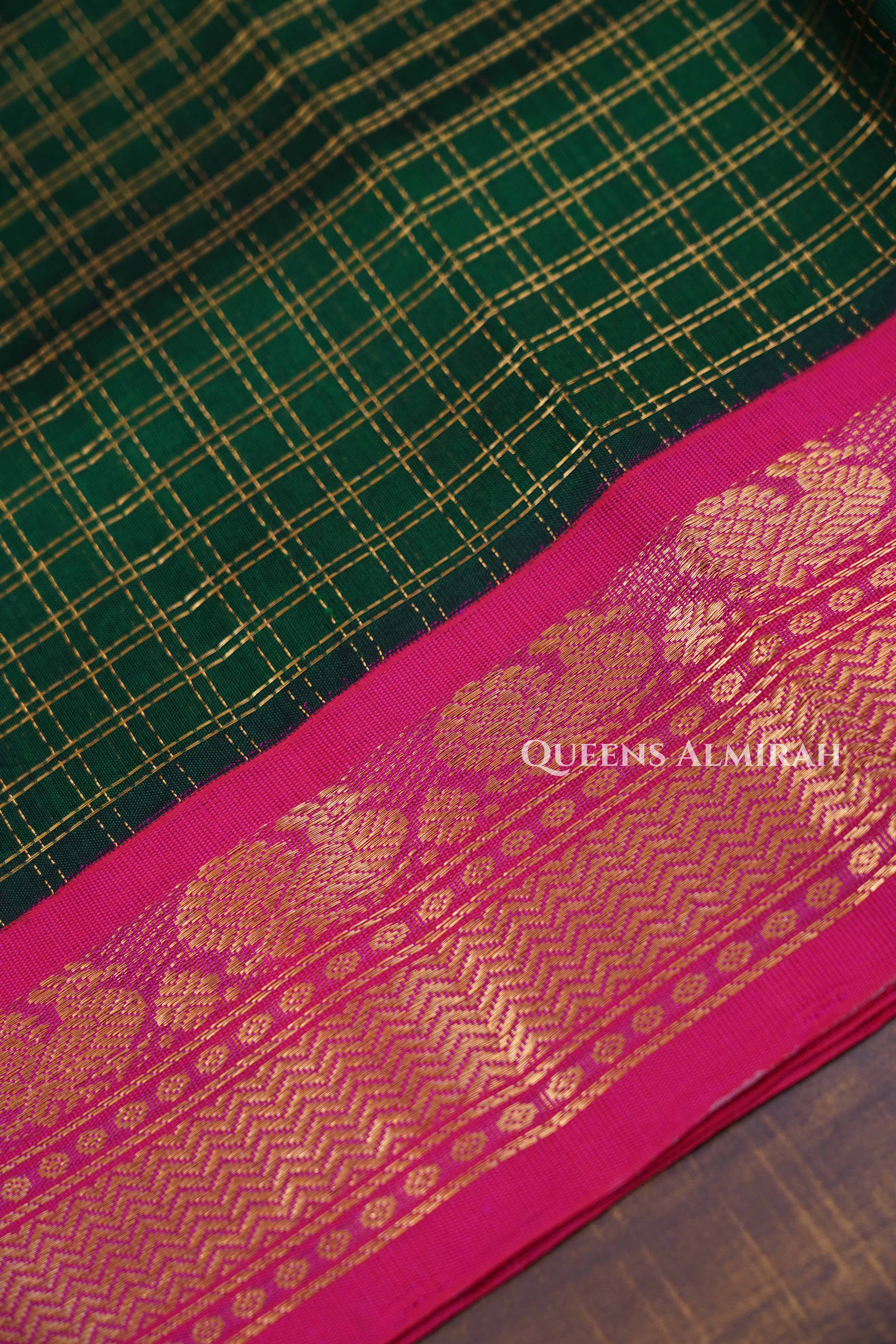 Dark Green With Pink Pure Kanchi Silk Cotton Saree
