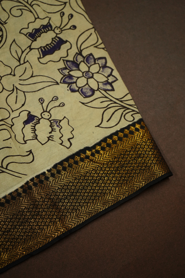 PURPLE HAZE WITH BLACK AND GOLDEN BORDER  MANGALGIRI SAREE - Queens Jewel Emporium
