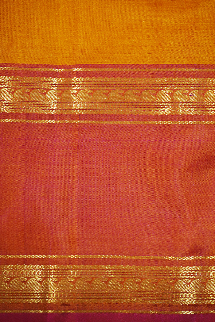 DIRTY ORANGE WITH RUST BROWN PURE KANCHIVARAM SILK SAREE - Queens Jewel Emporium