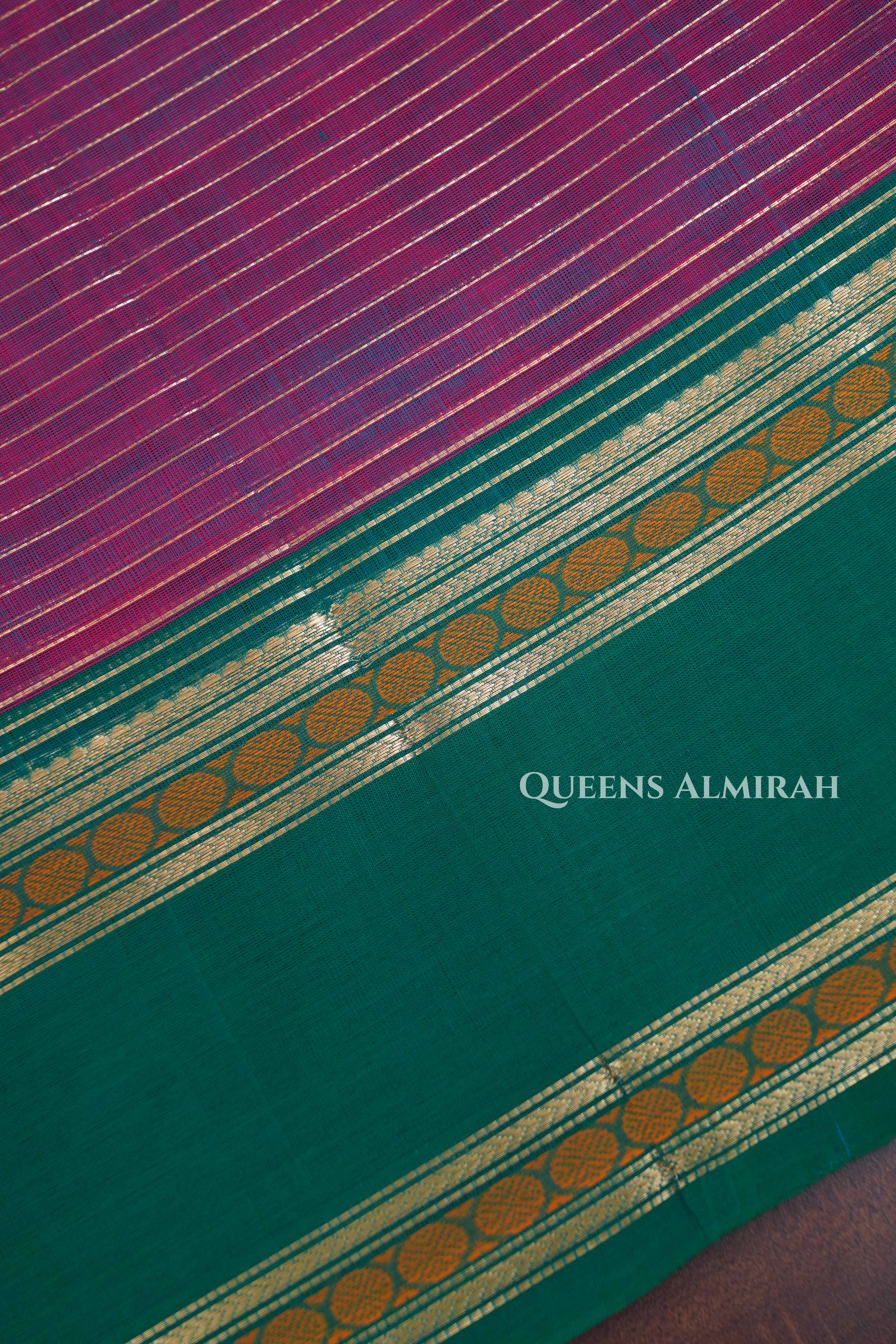 Wine Red With Green Karaikudi Chettinad Silk Cotton Saree