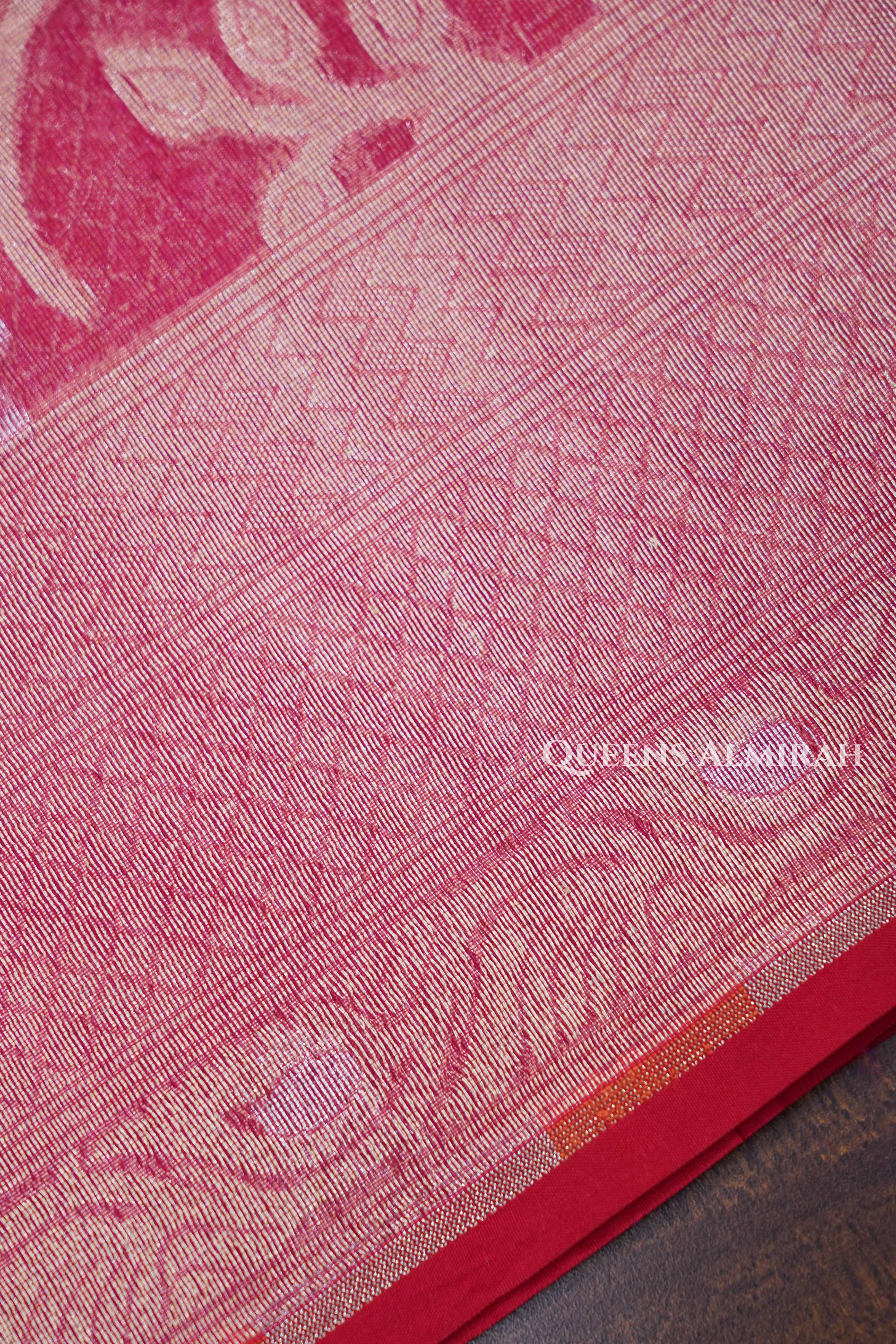 Tomato Pink Banarasi Organza Silk Saree