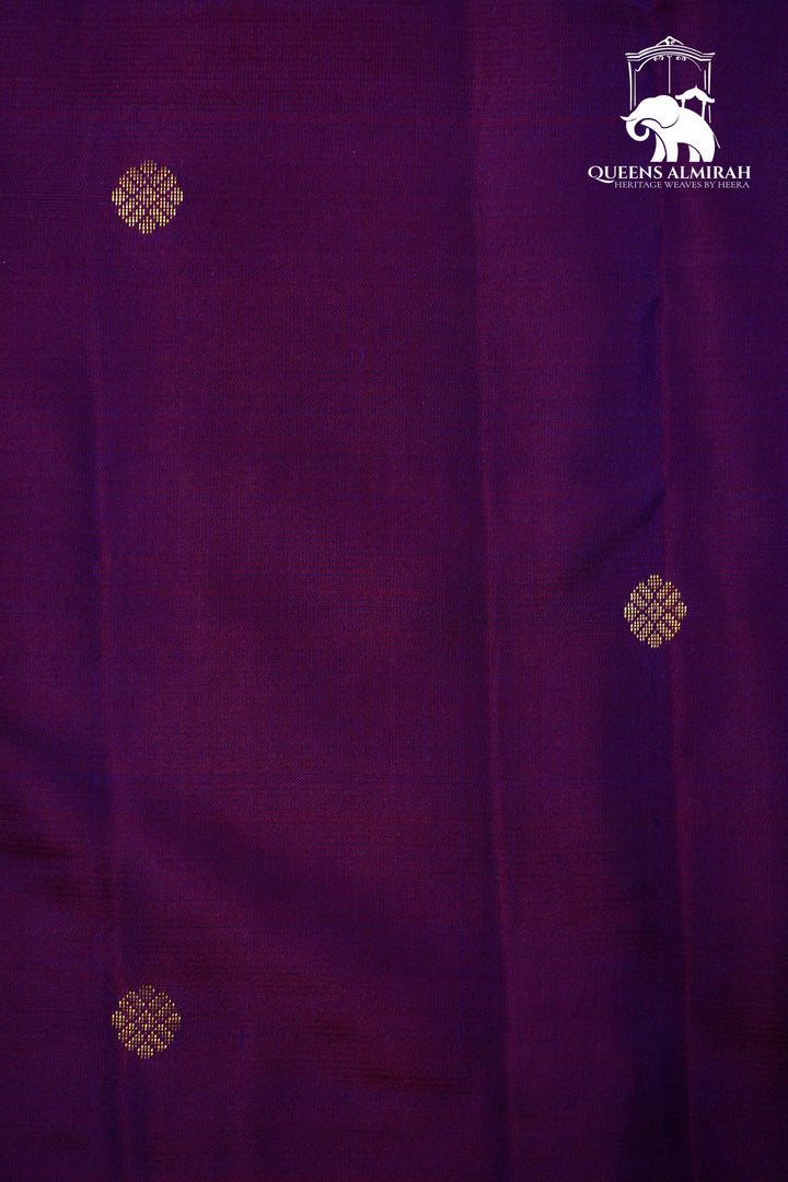 DARK PURPLE WITH NAVY GREEN KANCHIVARAM SILK SAREE - Queens Jewel Emporium