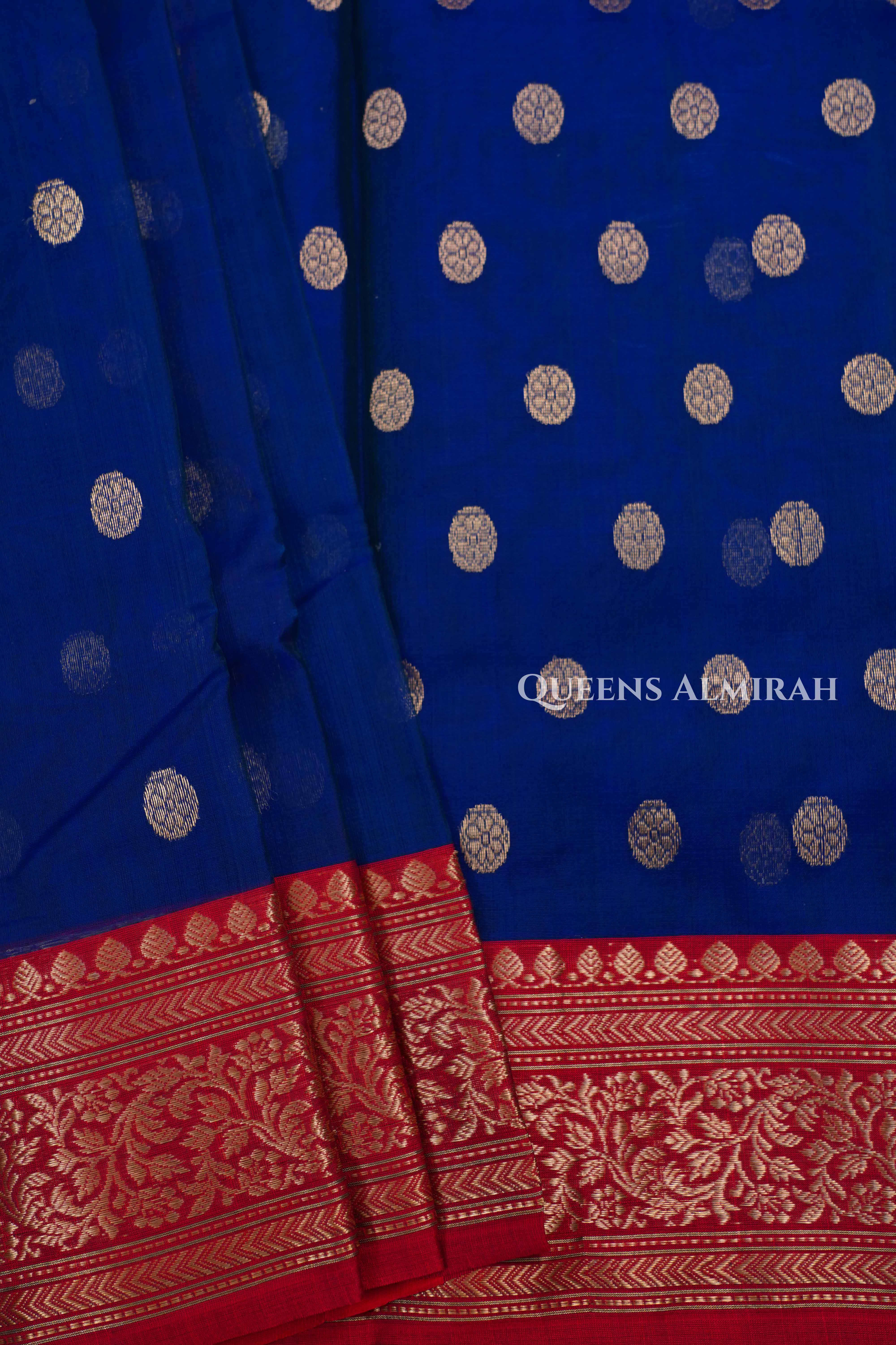 Ink Blue With Red Chanderi Katan Silk Handloom Saree