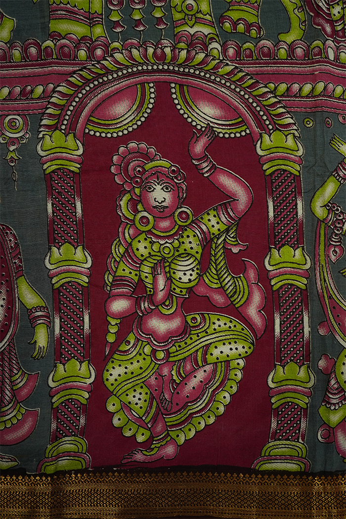GREY GREEN  MANGALGIRI SAREE - Queens Jewel Emporium