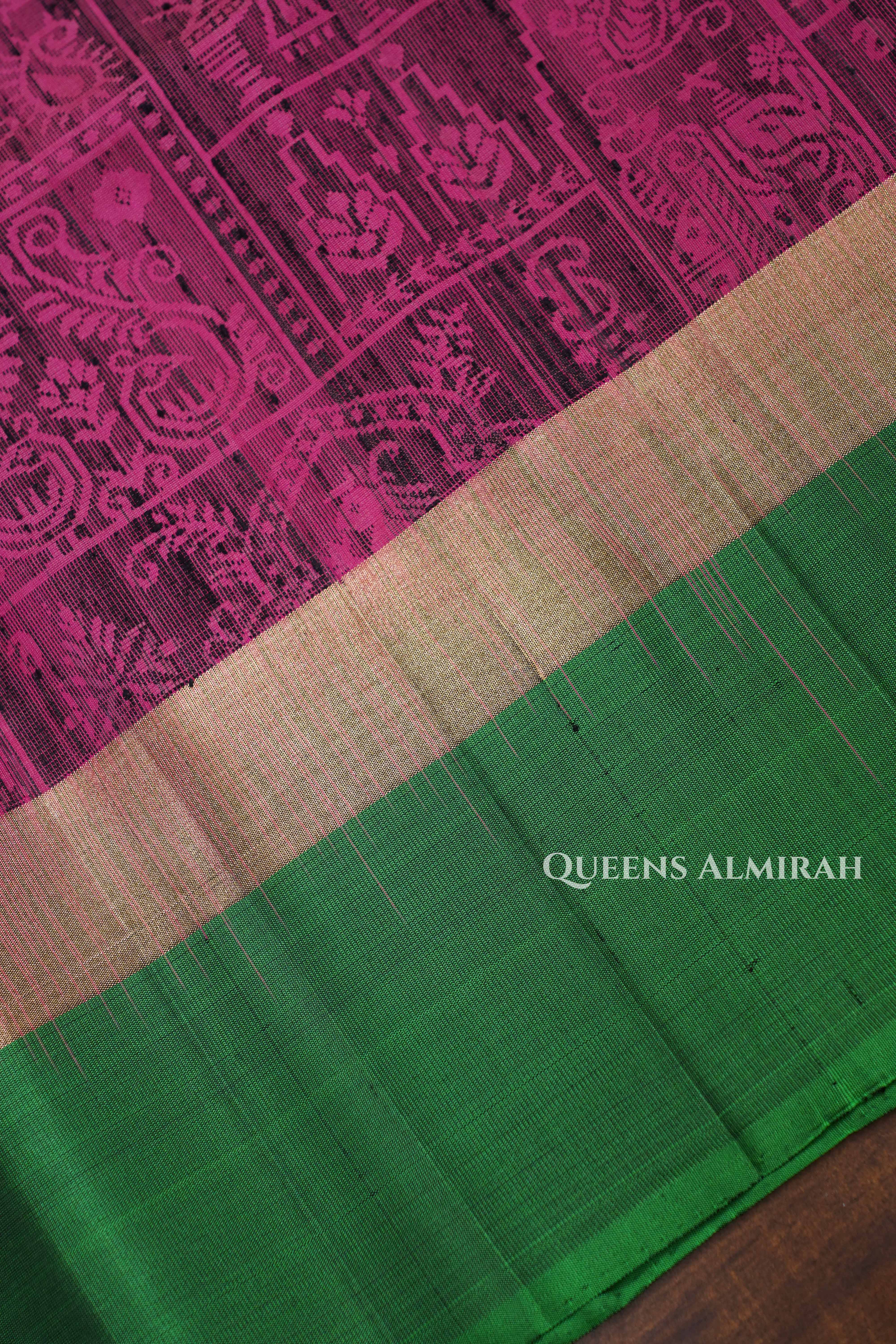 Onion Pink With Green Dupion Silk Saree