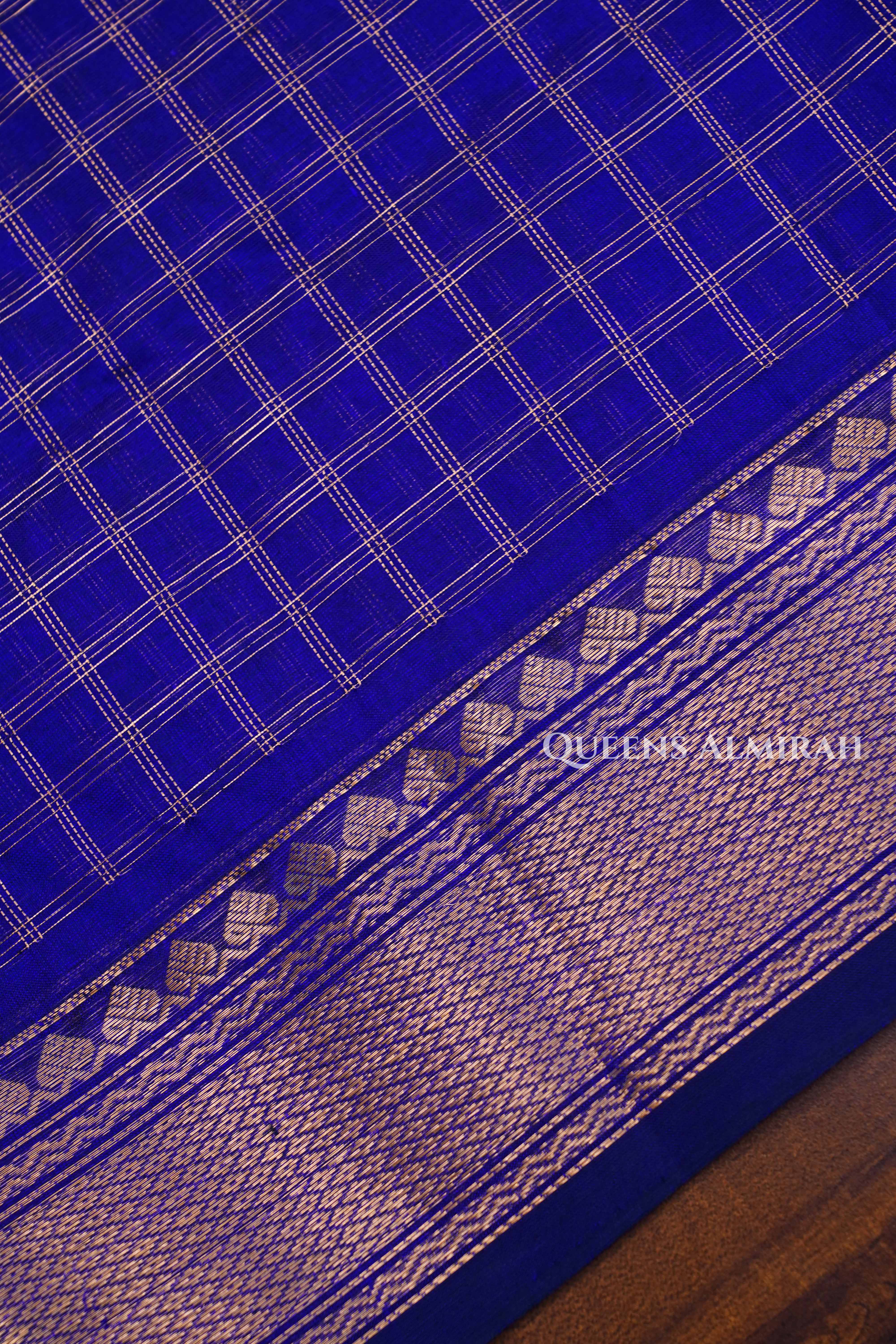 Dark Navy Blue Karaikudi Chettinad Silk Cotton Saree
