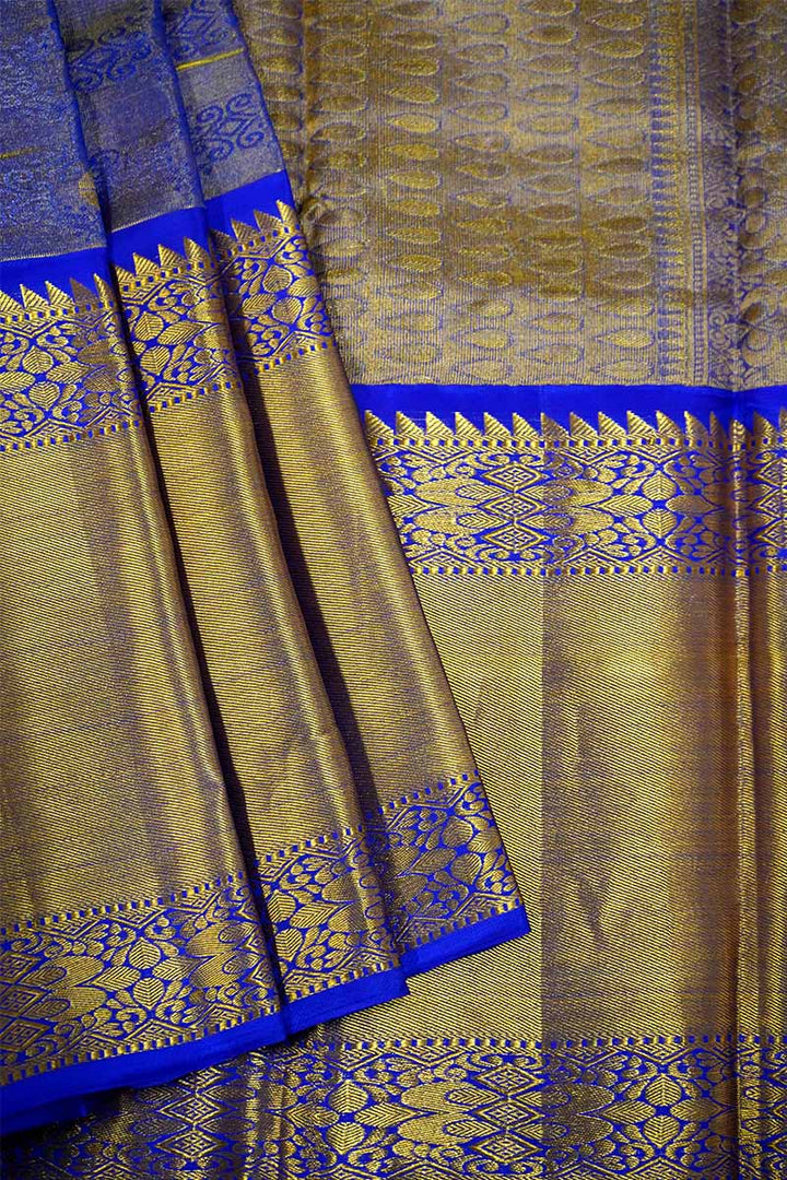 ROYAL BLUE TISSUE KANCHI SILK SAREE - Queens Jewel Emporium