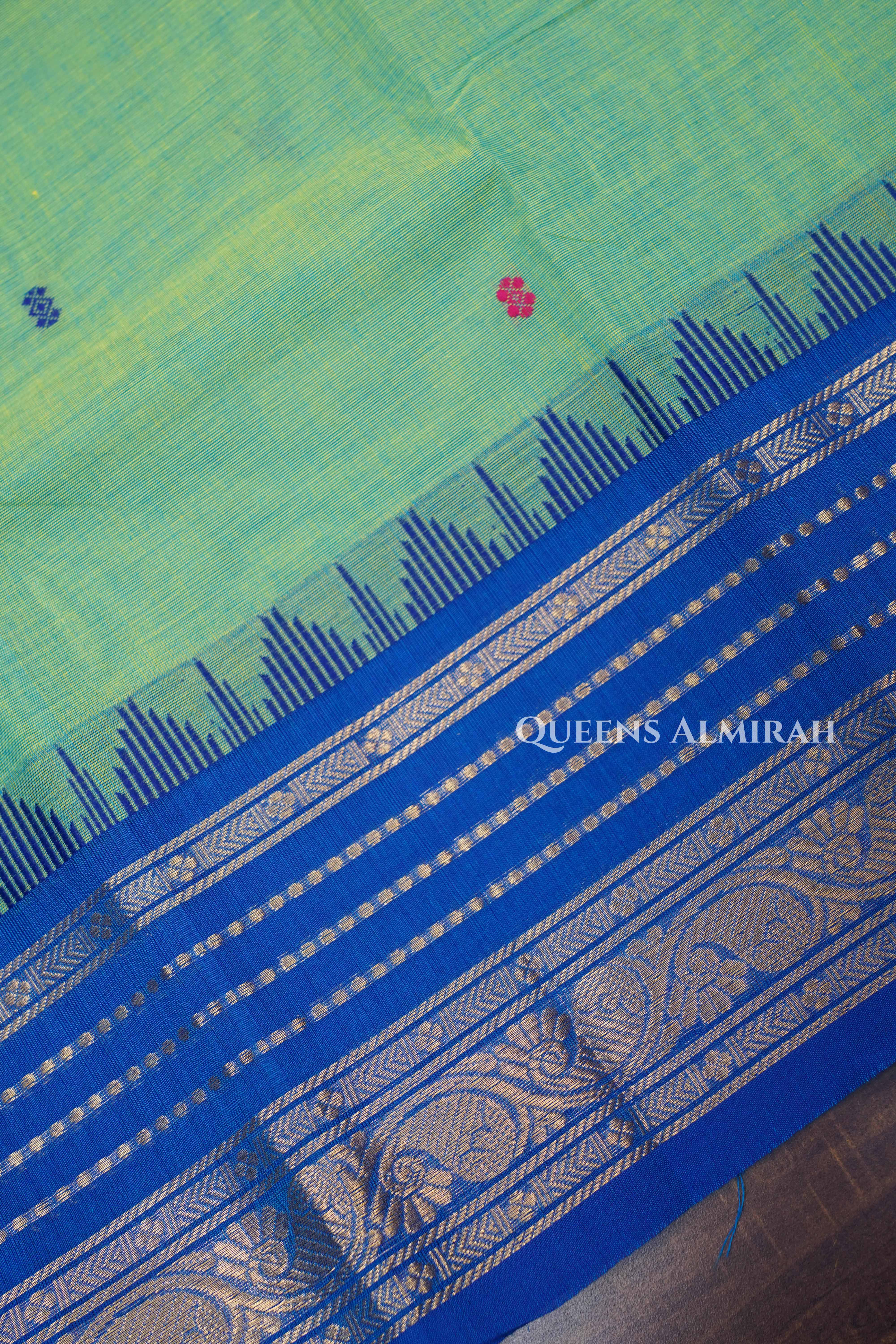 Olive Green With Purple Kanchi Cotton Saree