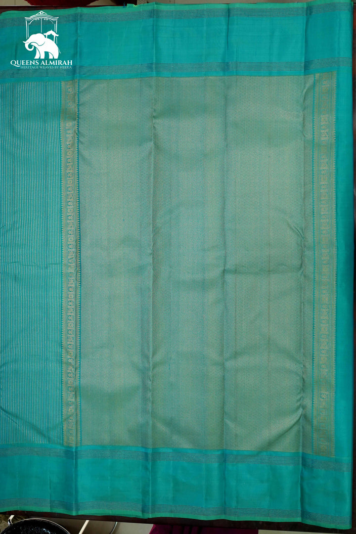 LIGHT TURQOISE BLUE WITH WOVEN BORDER KANCHIVARAM SILK SAREE - Queens Jewel Emporium