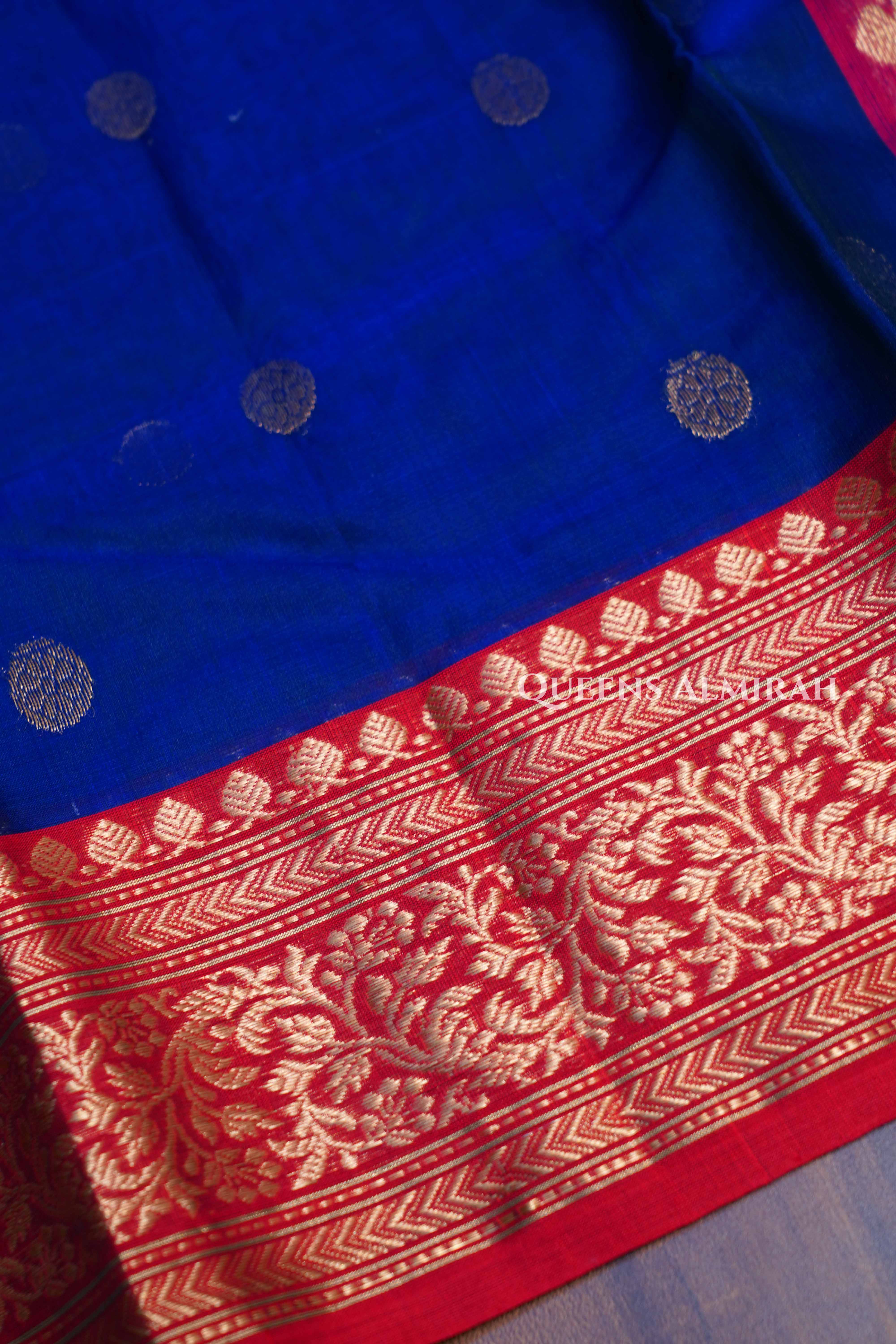 Ink Blue With Red Chanderi Katan Silk Handloom Saree