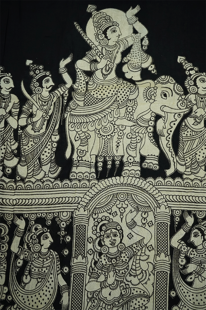 BLACK  WITH  GOLDEN BORDER MANGALGIRI SAREE - Queens Jewel Emporium