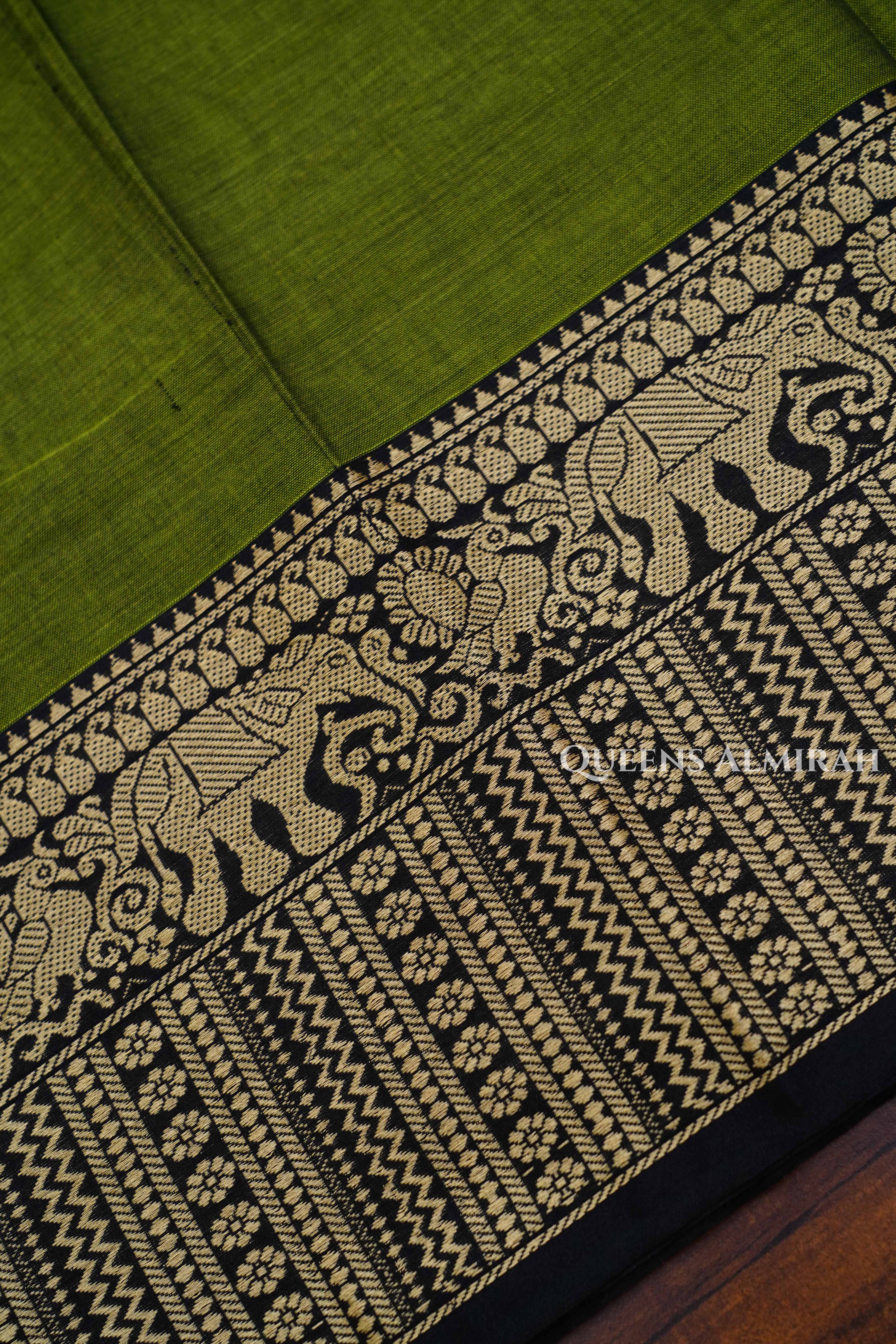 Olive Green  Narayanpet Cotton Saree