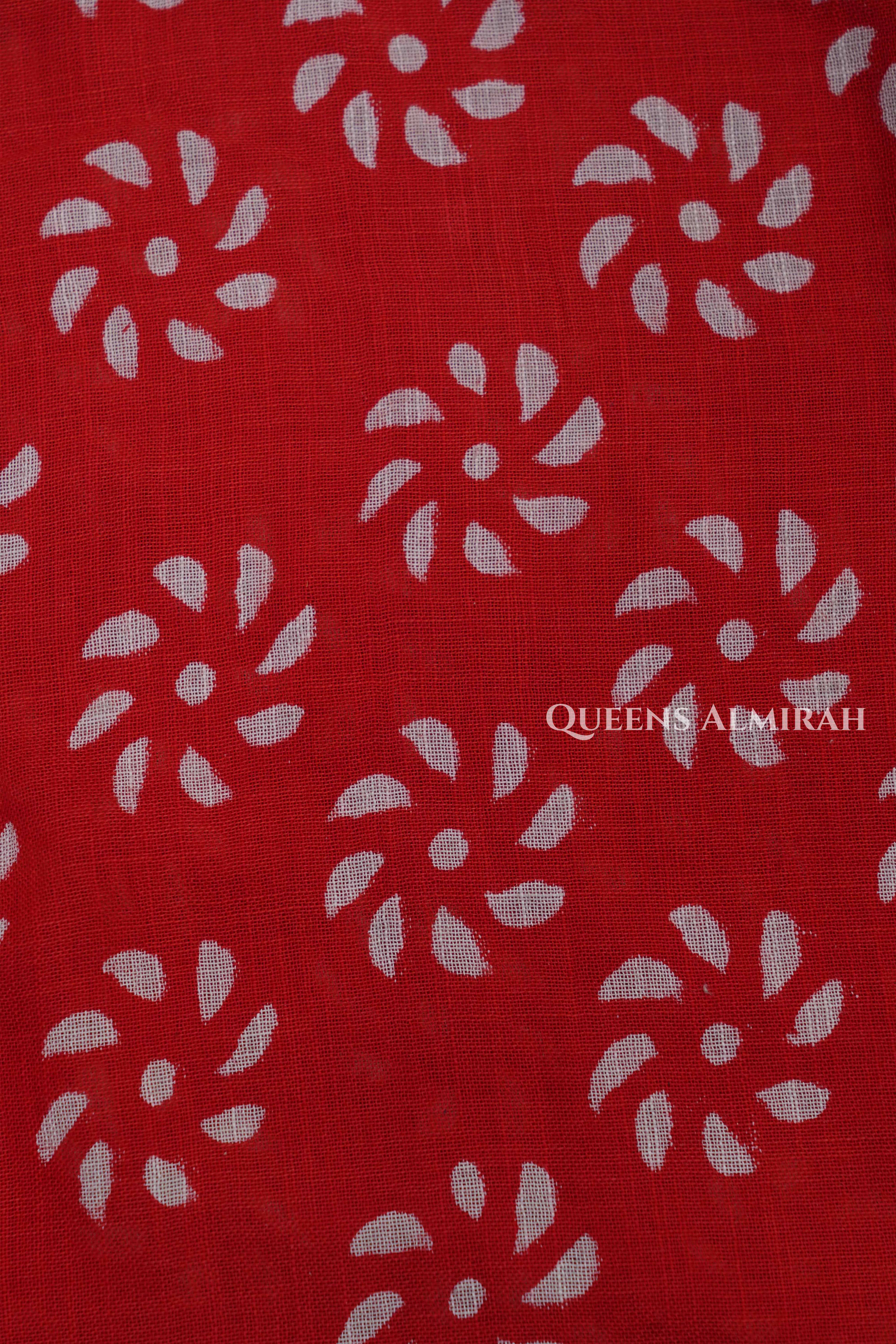 Red Linen Cotton Saree