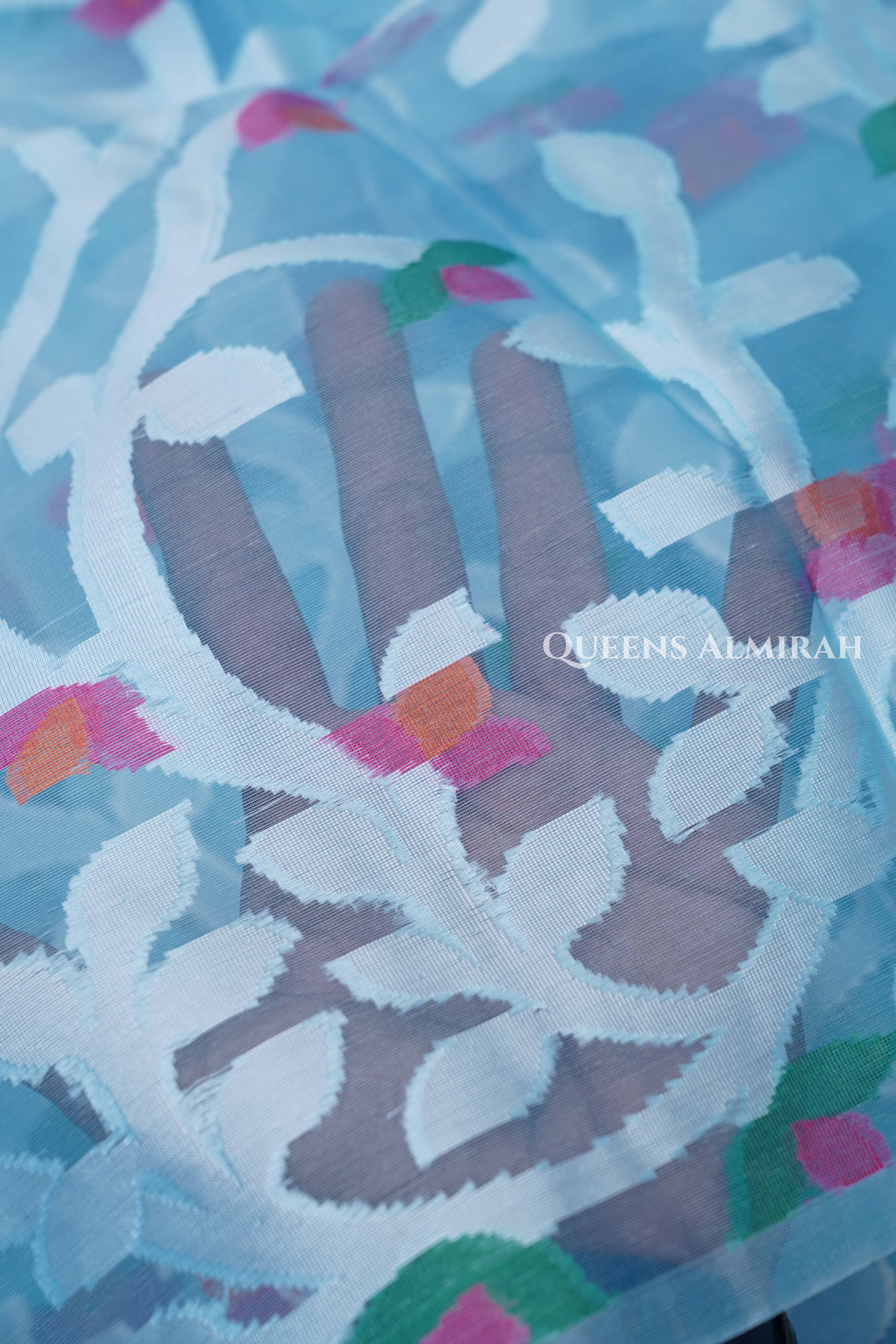 Ice Blue Muslin Jamdani Saree