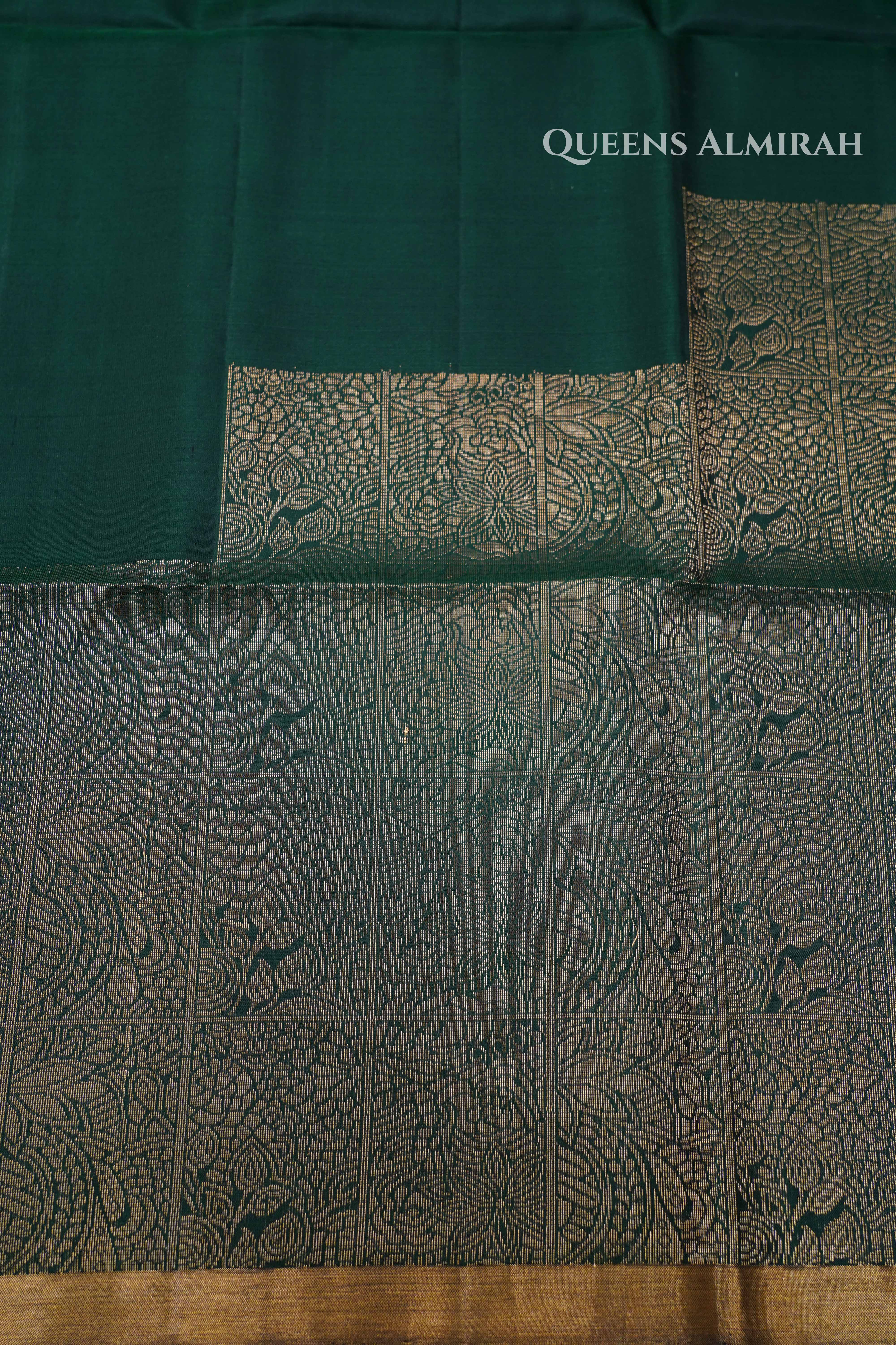 Dark Green Raising Border Pure Soft Silk Saree