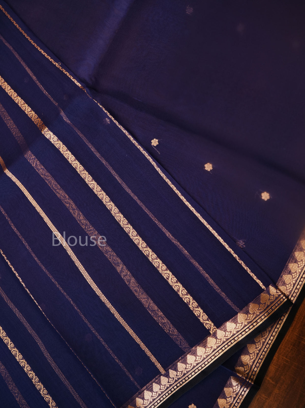 Navy Blue Banarasi Kora Organza Silk saree