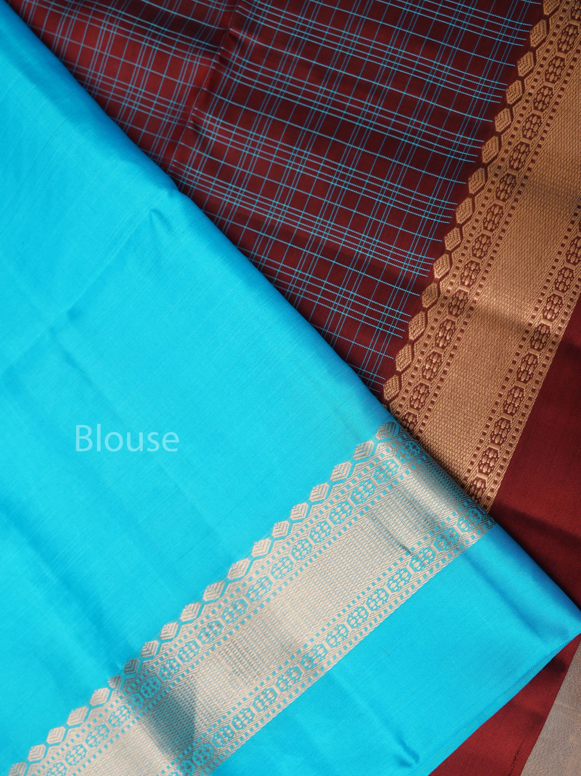 Dark Coffee Brown With Blue Pure Soft Silk Saree