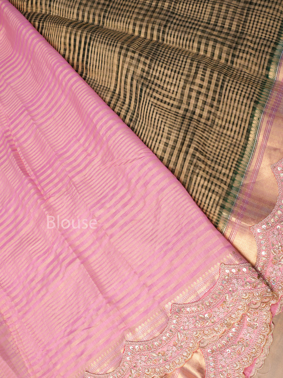 Bottle Green With Baby Pink Radhe Leela Pure Chanderi Designer Silk Saree