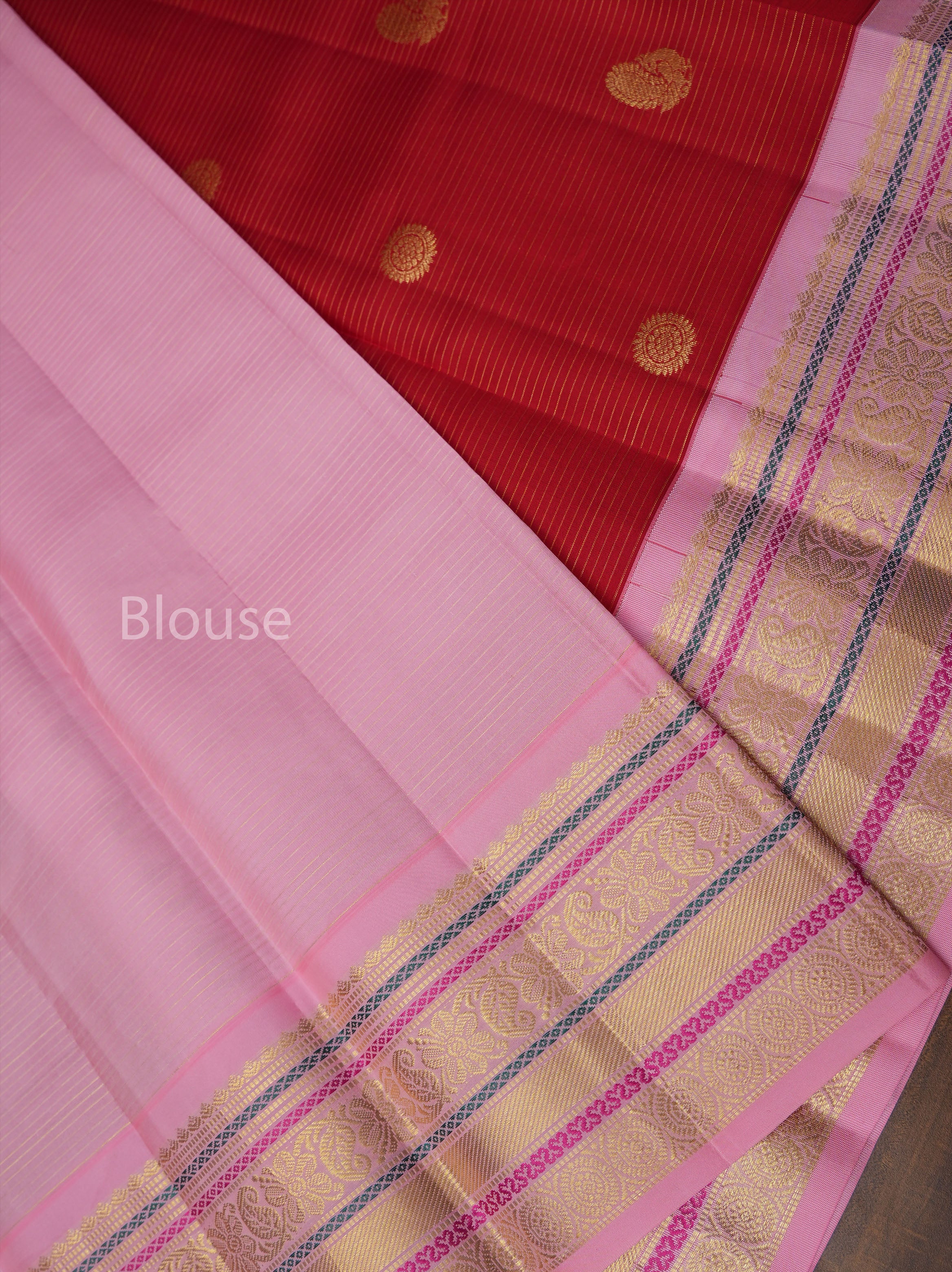 Chilly Red With Rose Milk Pink Pure Kanchivaram Silk Saree