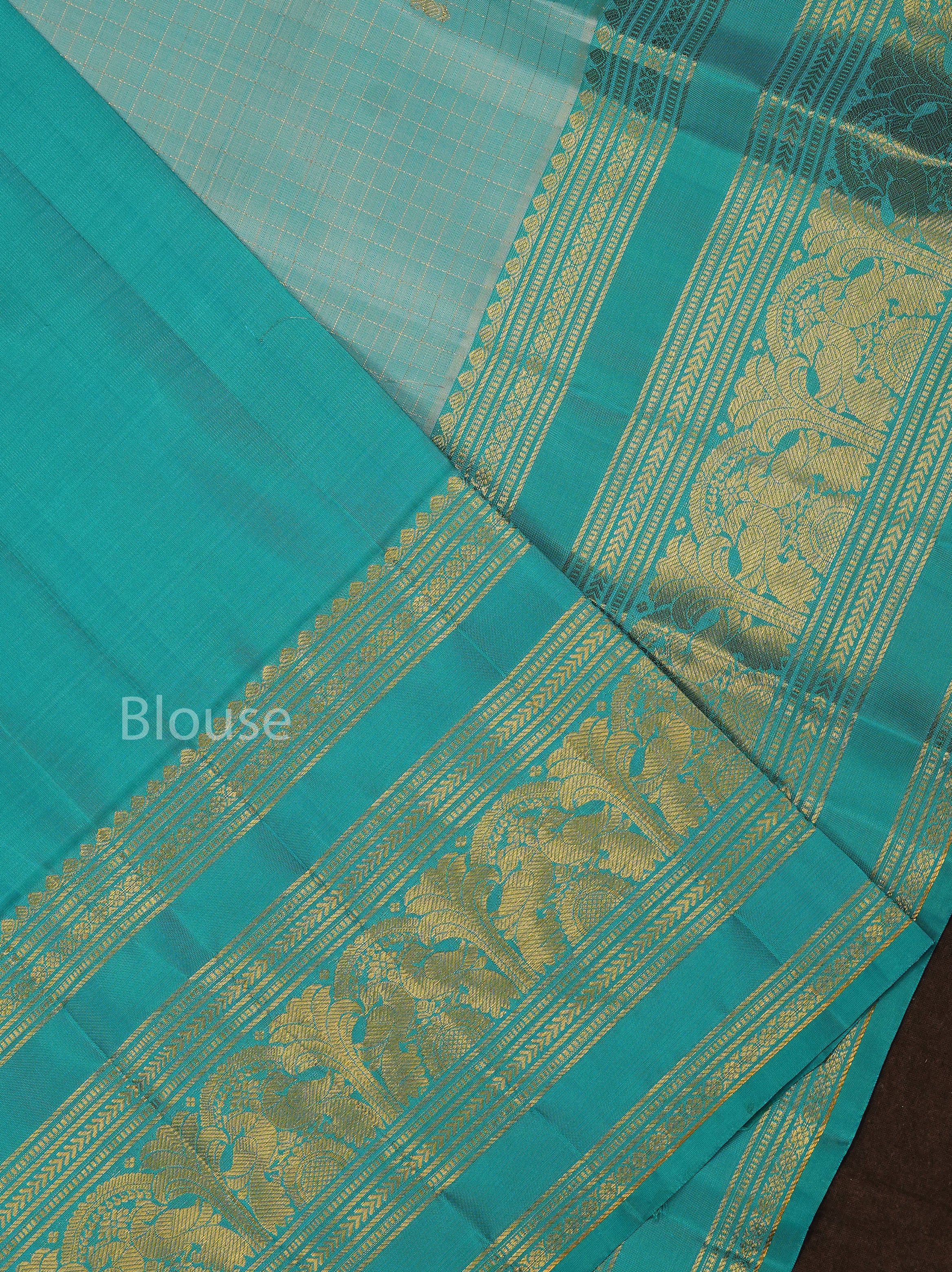 Sky Blue With  Turquoise Blue Pure Kanchivaram Silk Saree