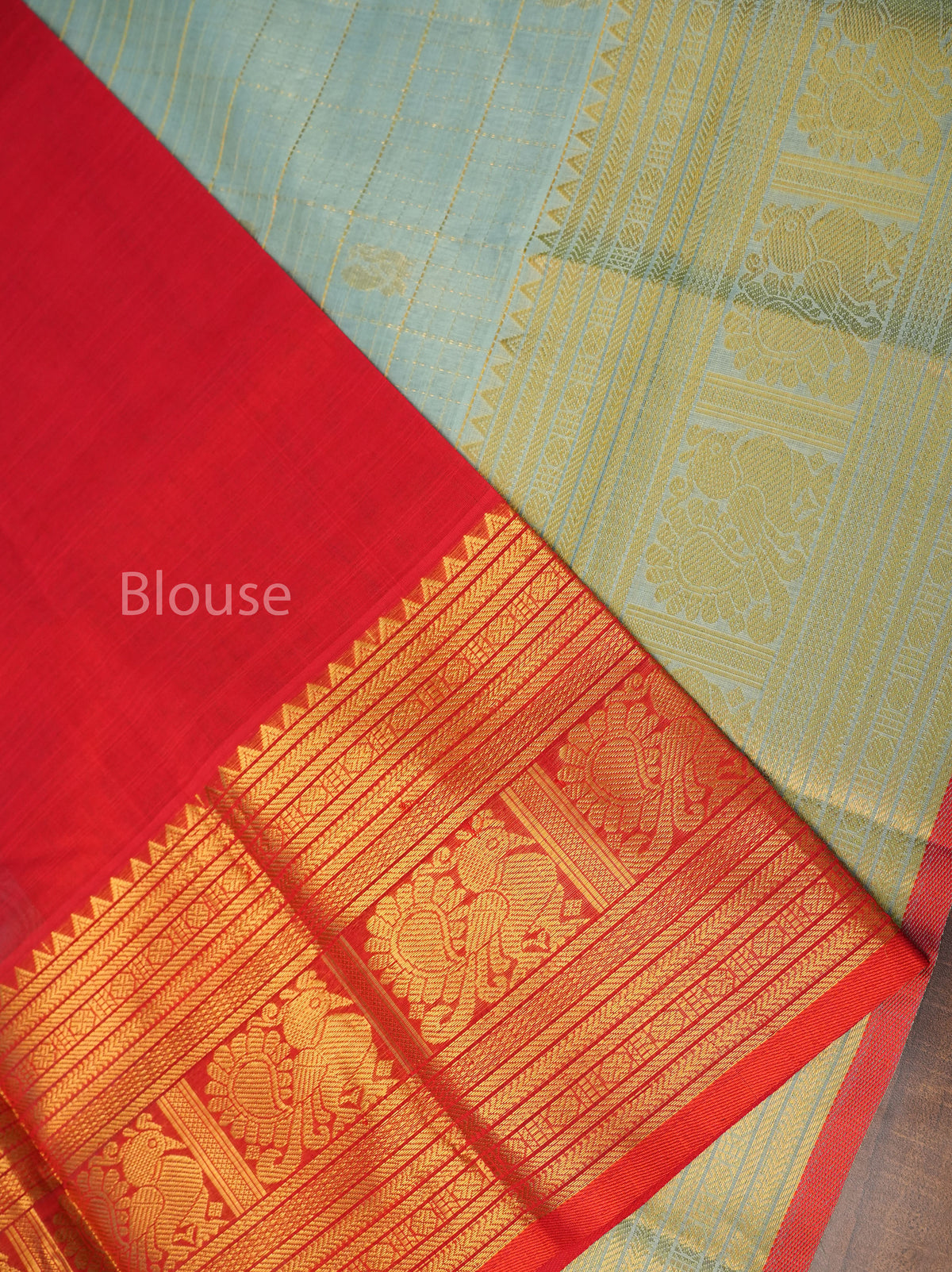 Pista Green With Red Pure Silk Cotton Saree