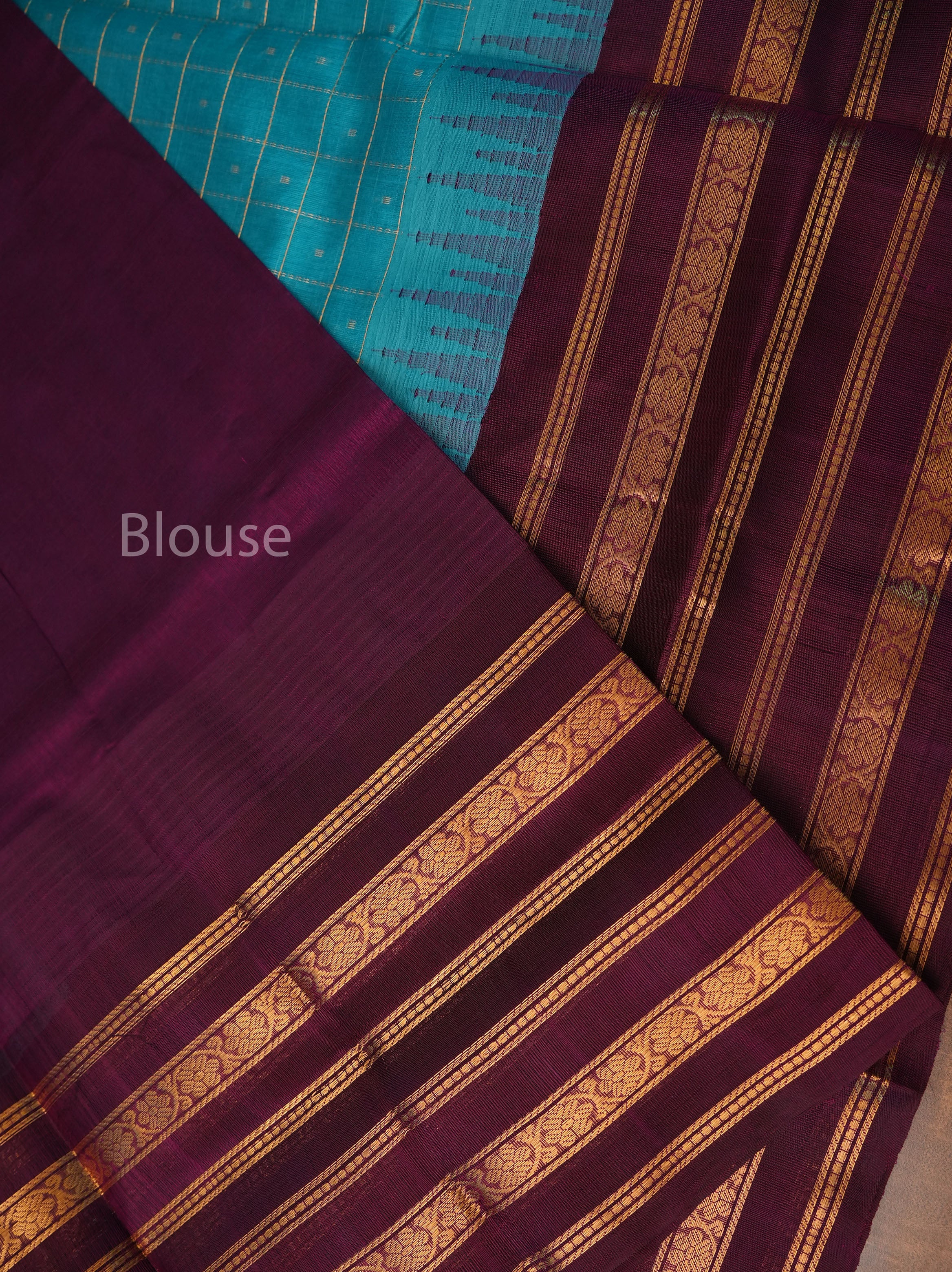 Blue With Purple Varisapet Border Pure Silk Cotton Saree
