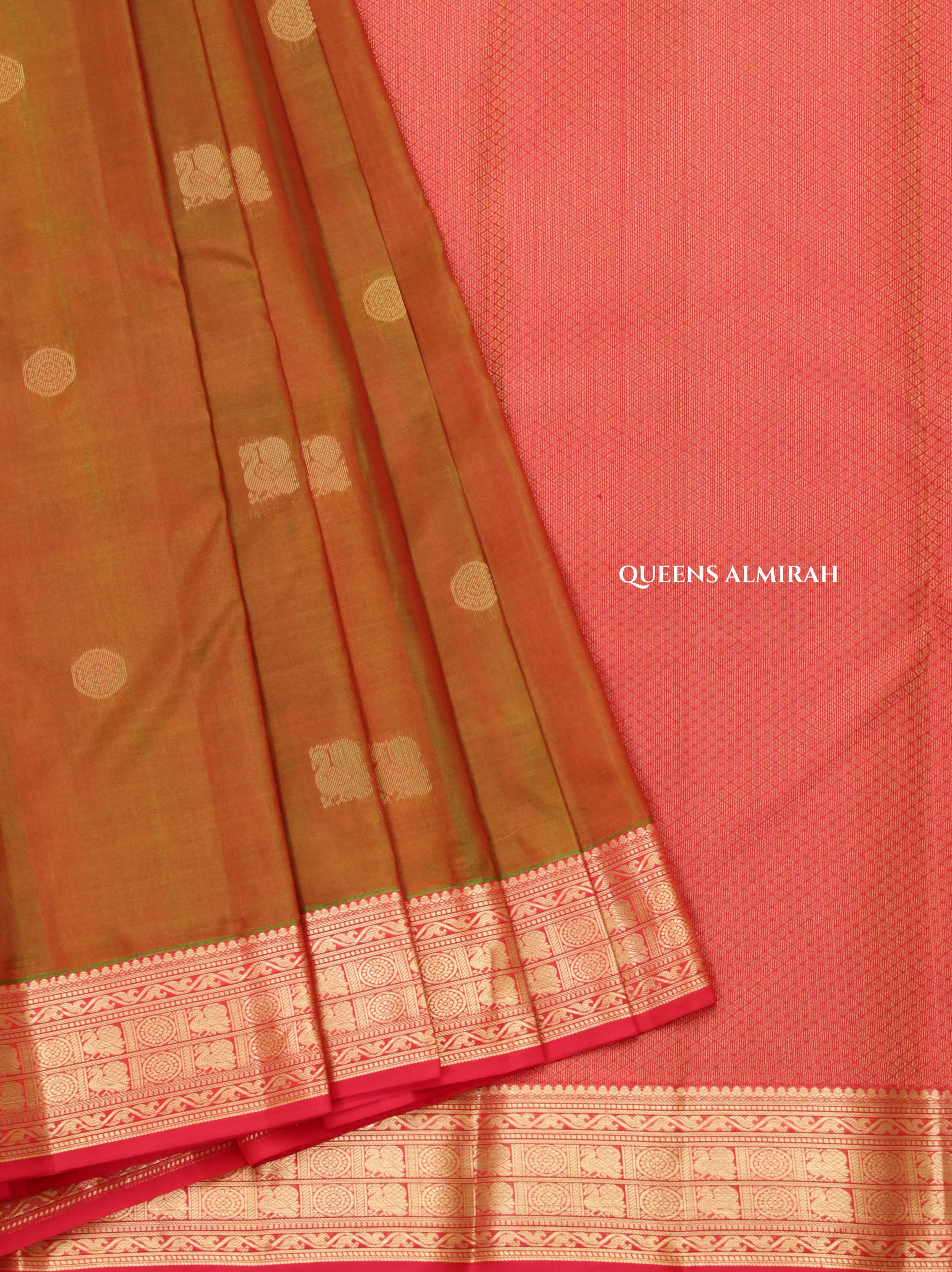 Light Brown With Pink Pure Kanchivaram Silk Saree