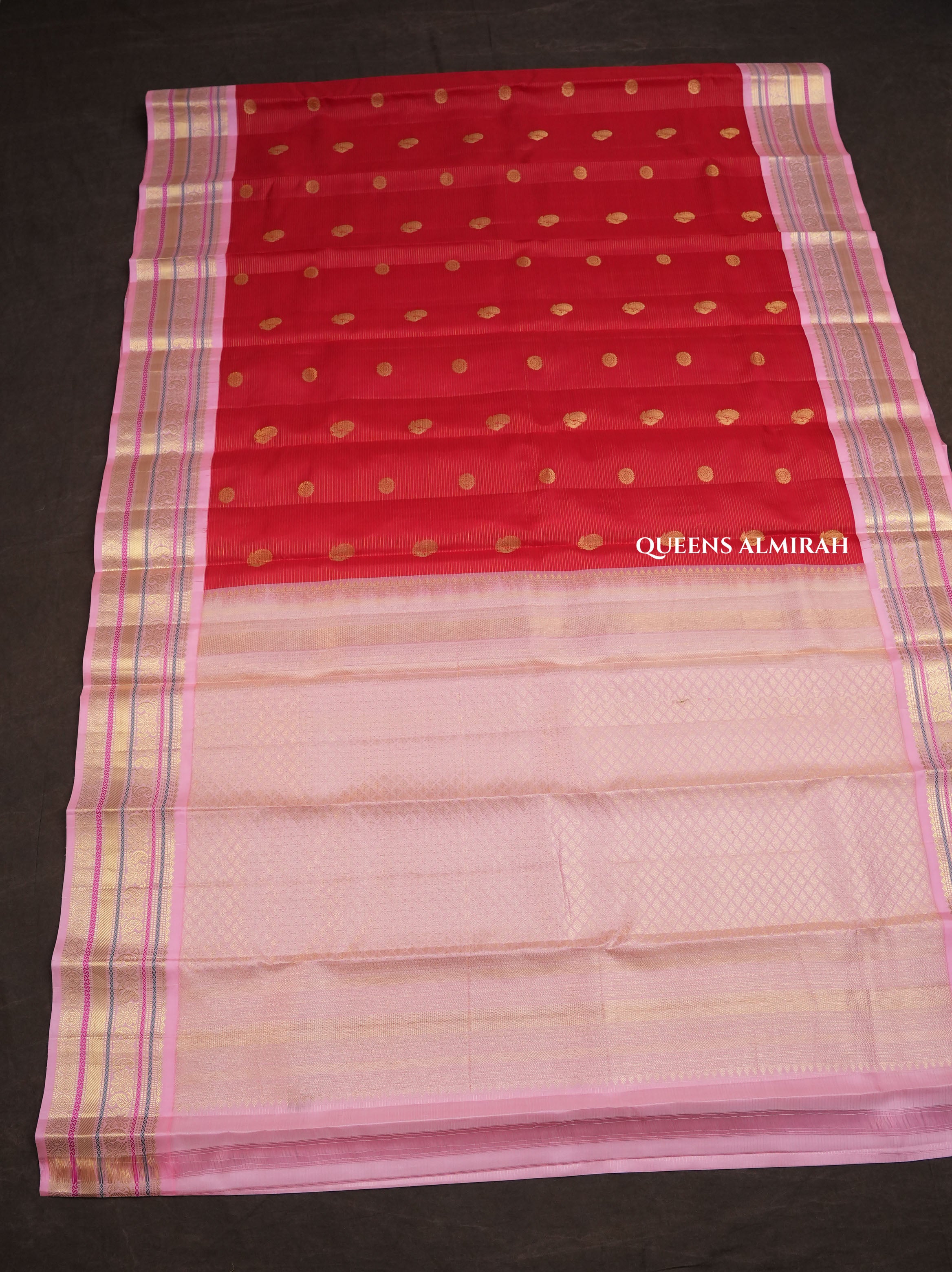 Chilly Red With Rose Milk Pink Pure Kanchivaram Silk Saree