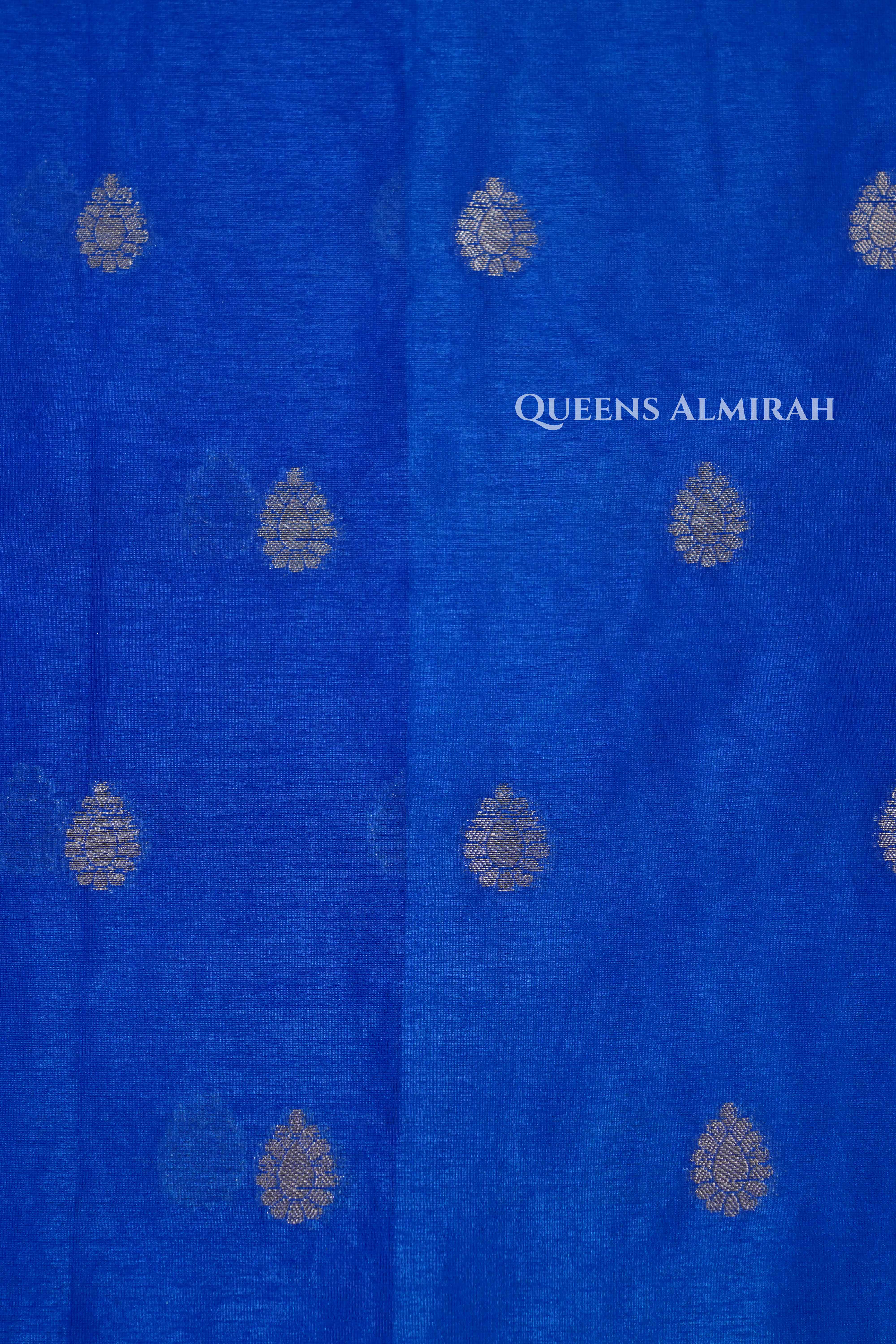 Royal Blue With Sea Blue Semi Banarasi Silk Saree