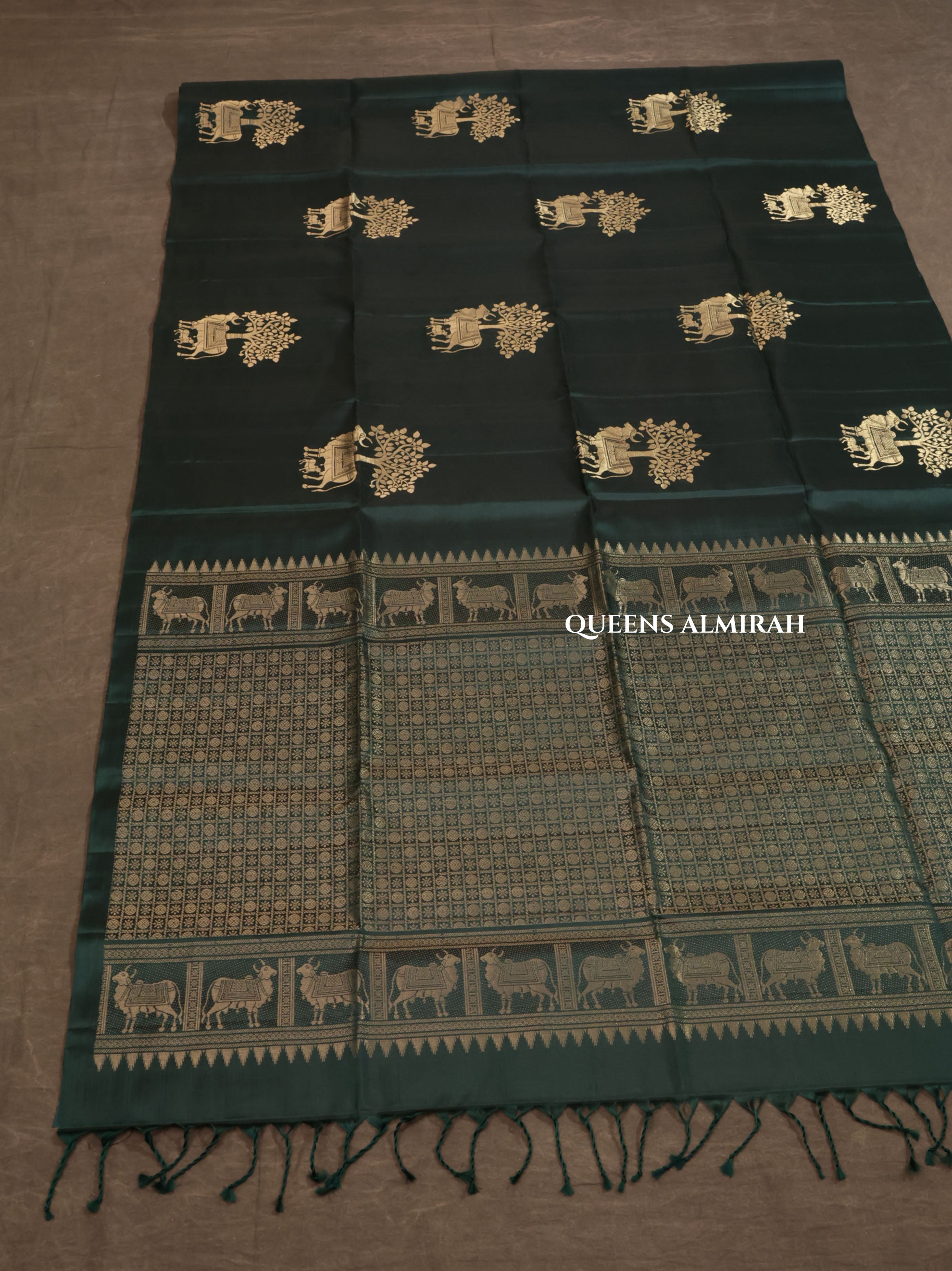 Dark Green Pure Soft Silk Saree