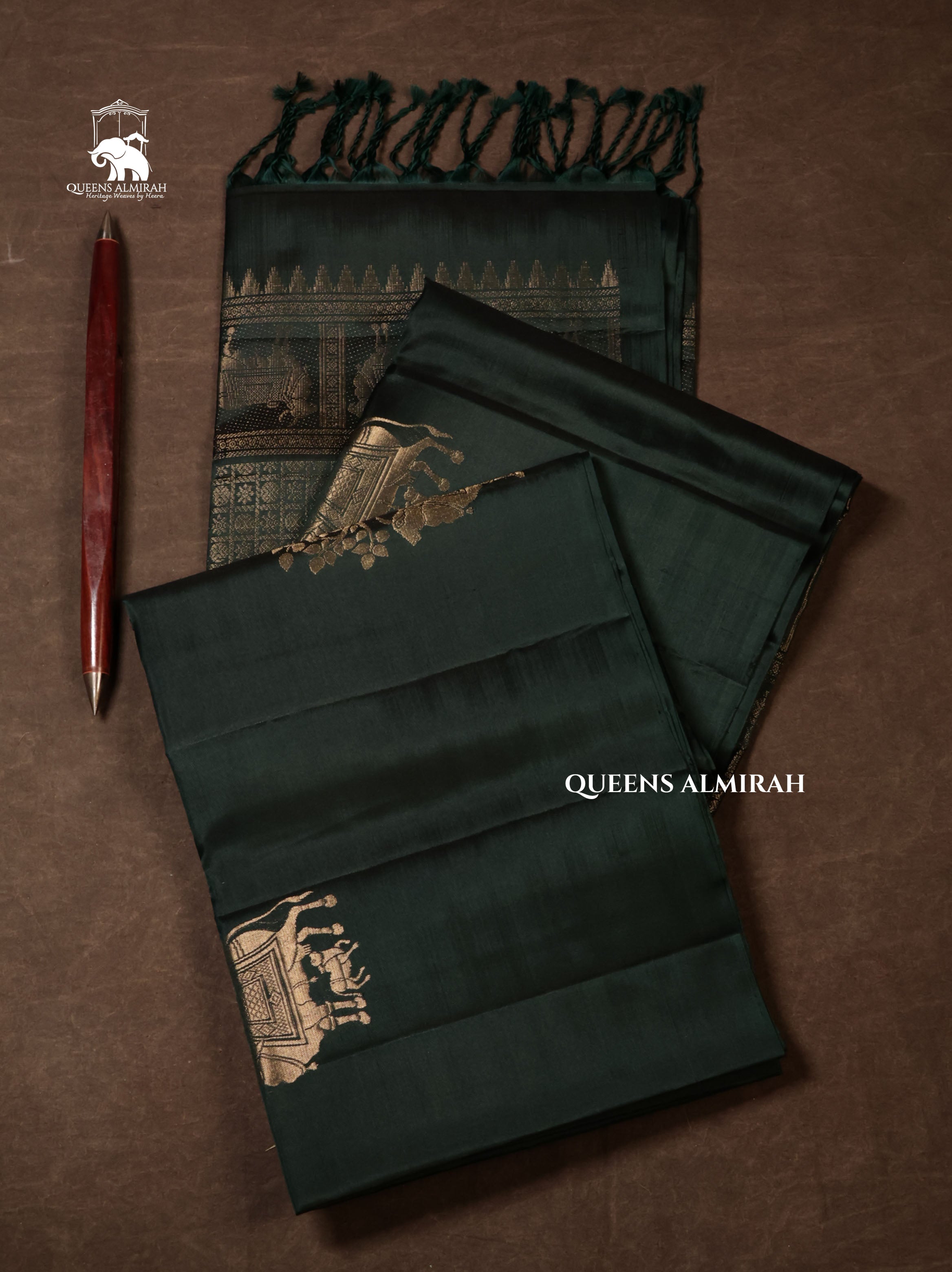 Dark Green Pure Soft Silk Saree