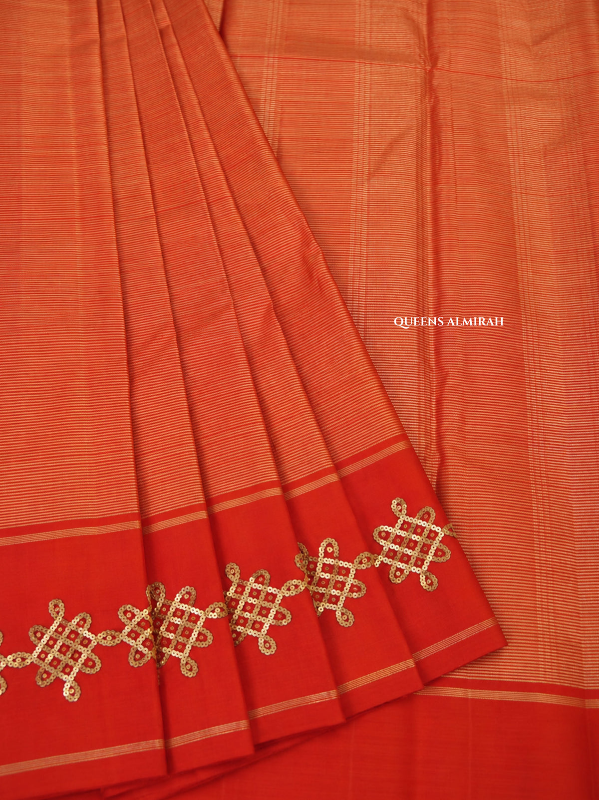 Bright Orange Kolam Pure Kanchivaram Designer Silk Saree