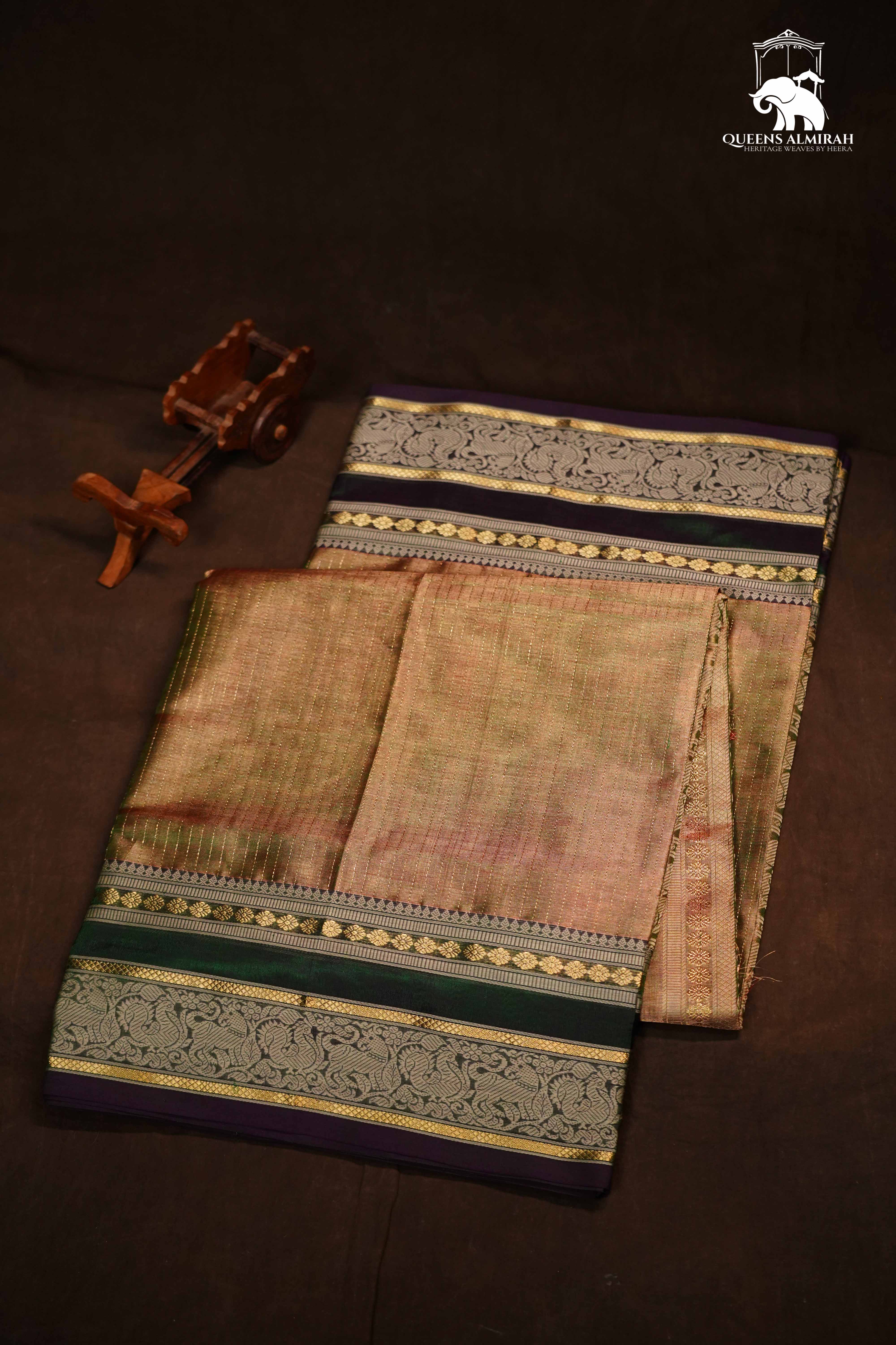 Dual Shade Of Green-Royal Karaikudi Chettinad Tissue Silk Cotton Saree
