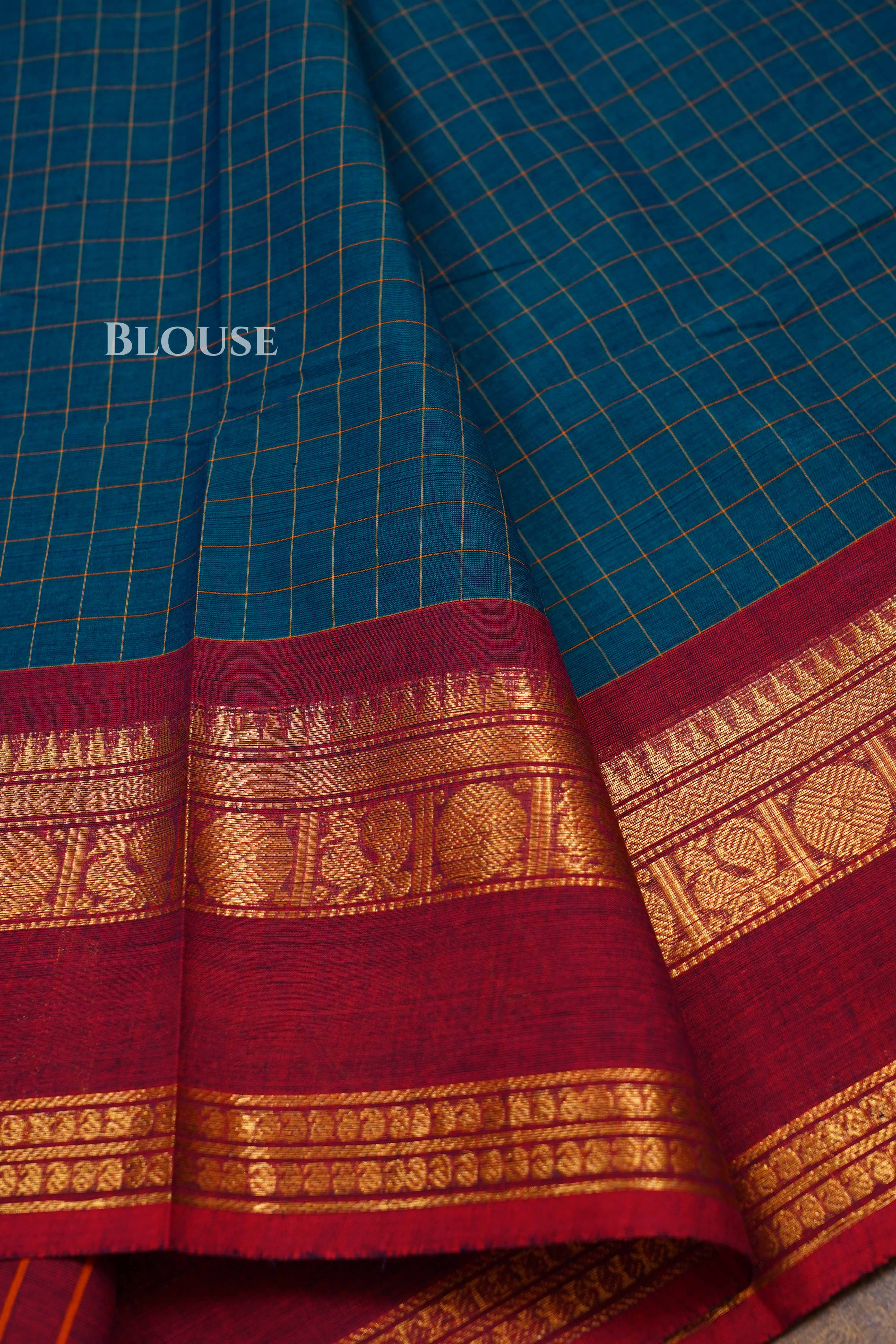 Royal Blue With Red Kanchi Cotton Saree