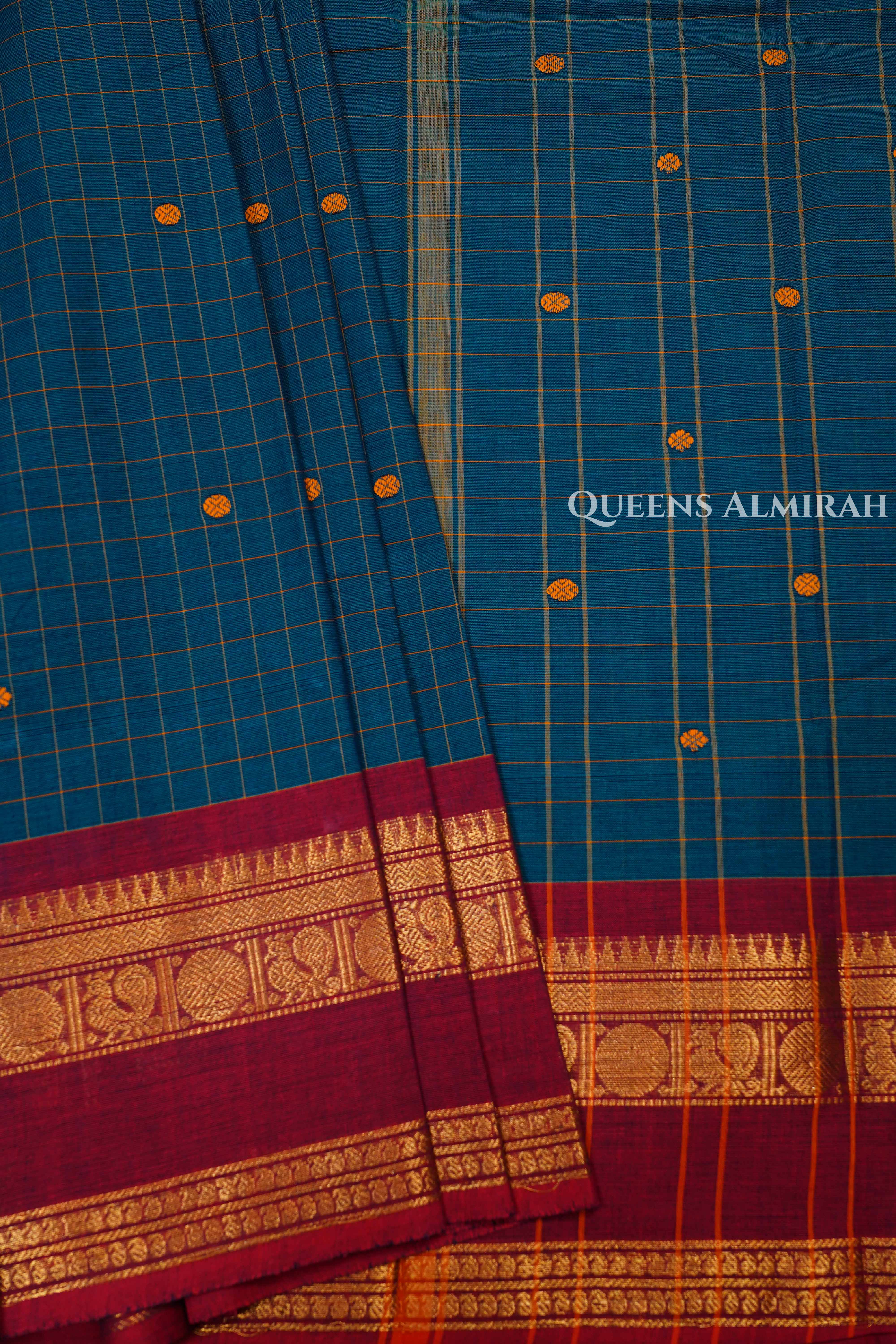 Royal Blue With Red Kanchi Cotton Saree