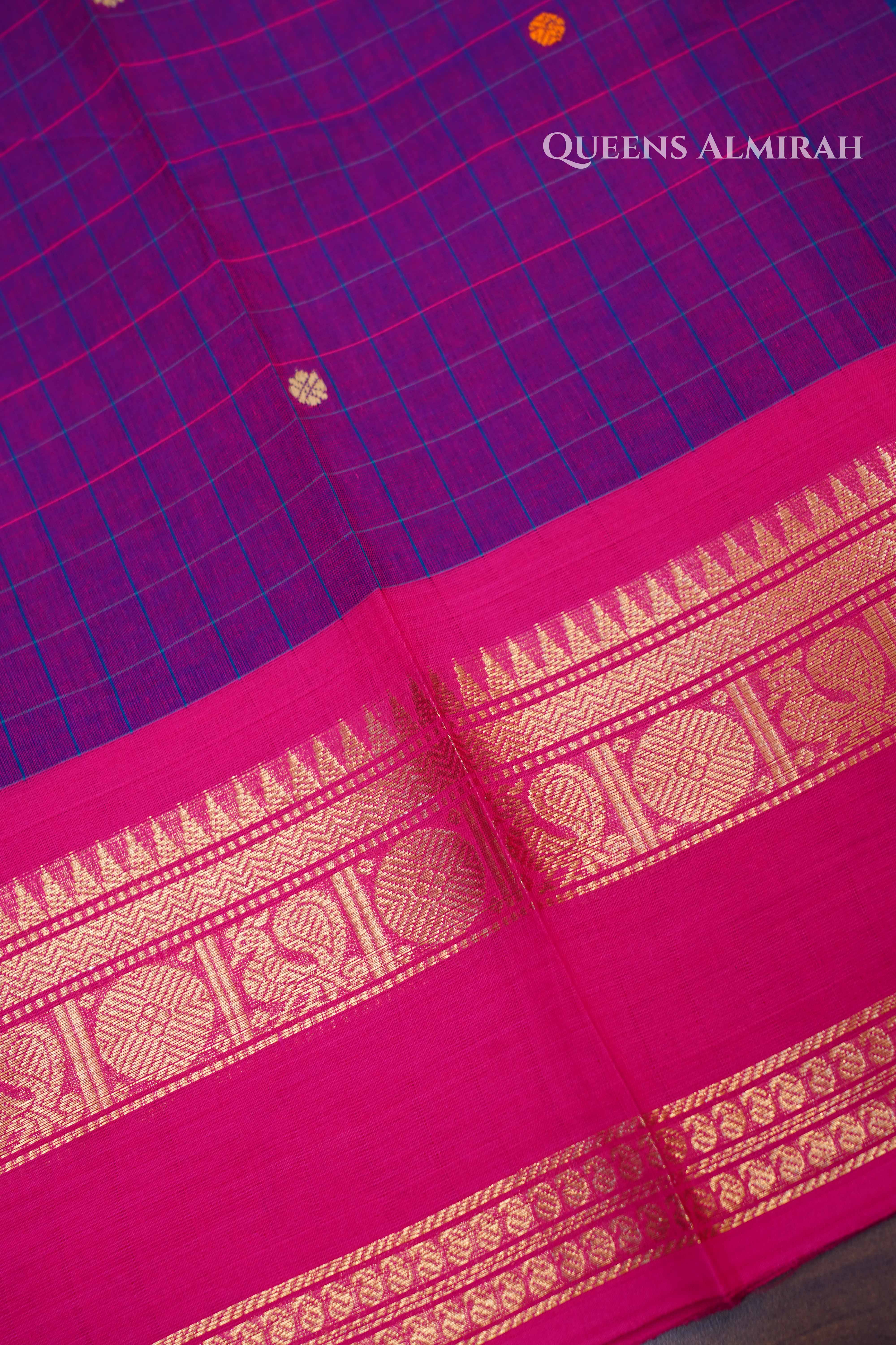 Purple With Pink And Blue Kanchi Cotton Saree