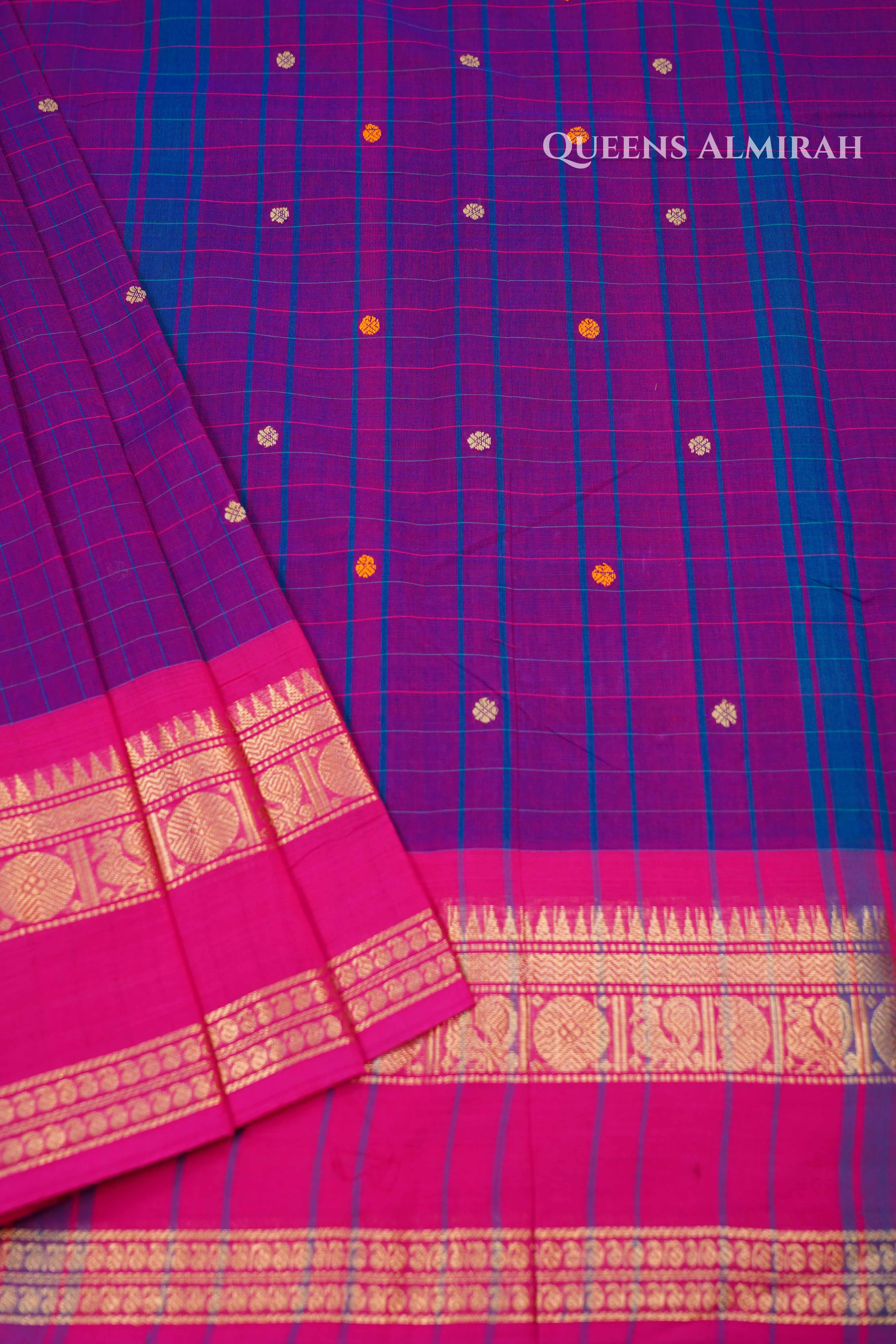 Purple With Pink And Blue Kanchi Cotton Saree